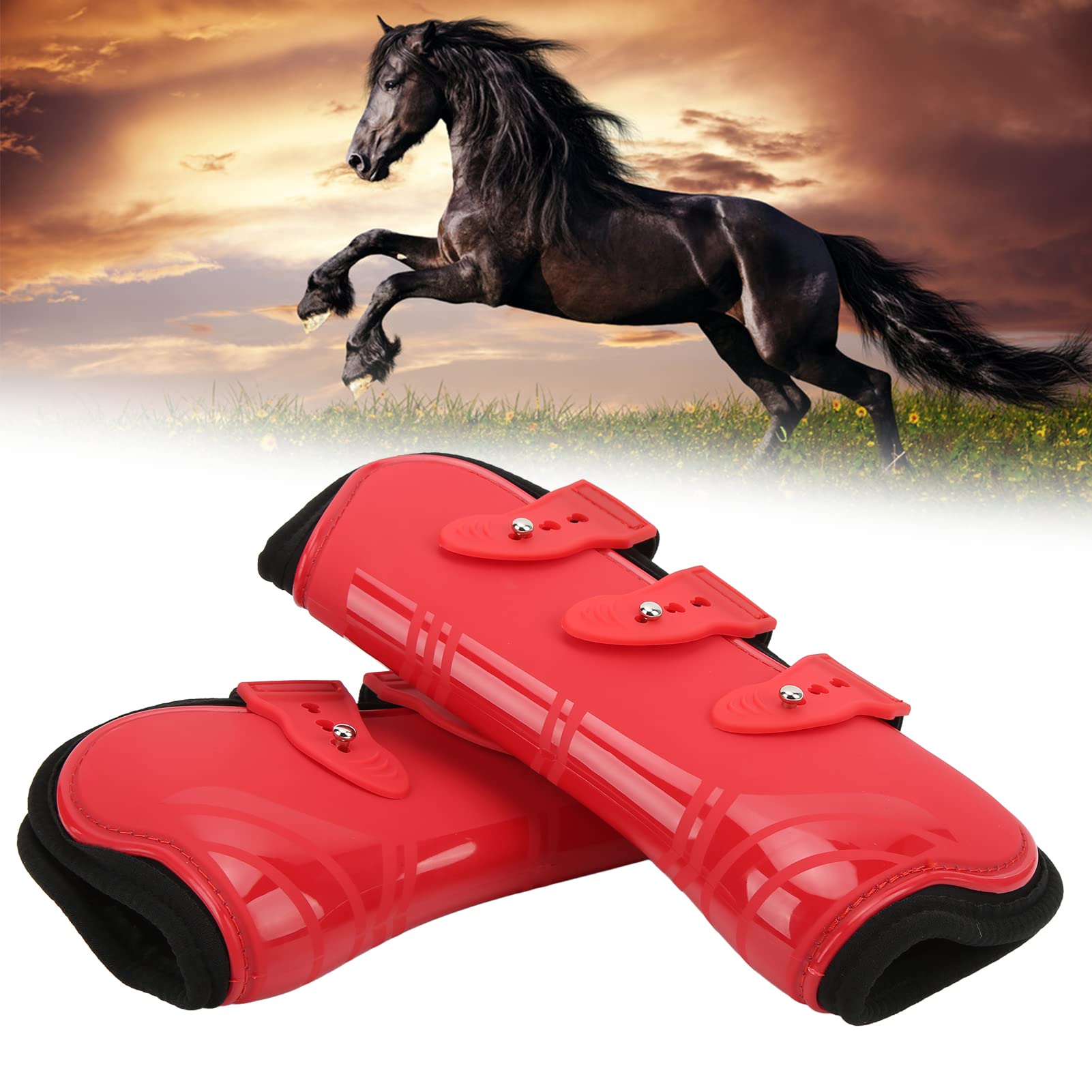 Zerodis Horse Front Tendon Boots, 1 Pair Red Pu Neoprene Horse Leg Protective Boots Adjustable Horse Splint Boots Leg And Suppor
