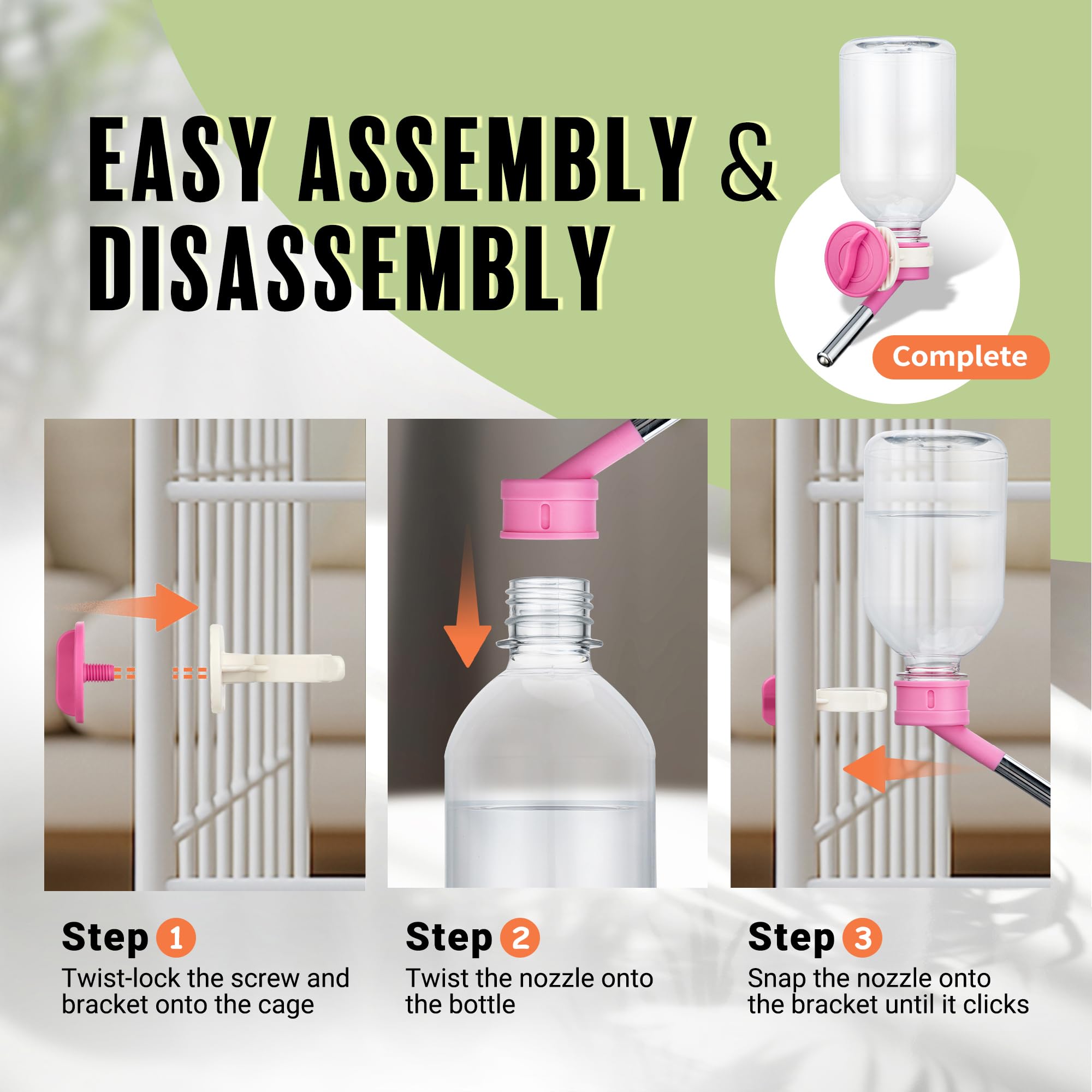 Choco Nose No-Drip Water Bottle/Feeder for Small Pets, 10.2 oz, 10mm Nozzle, C128 Pink - Ideal for Guinea Pigs, Bunnies,