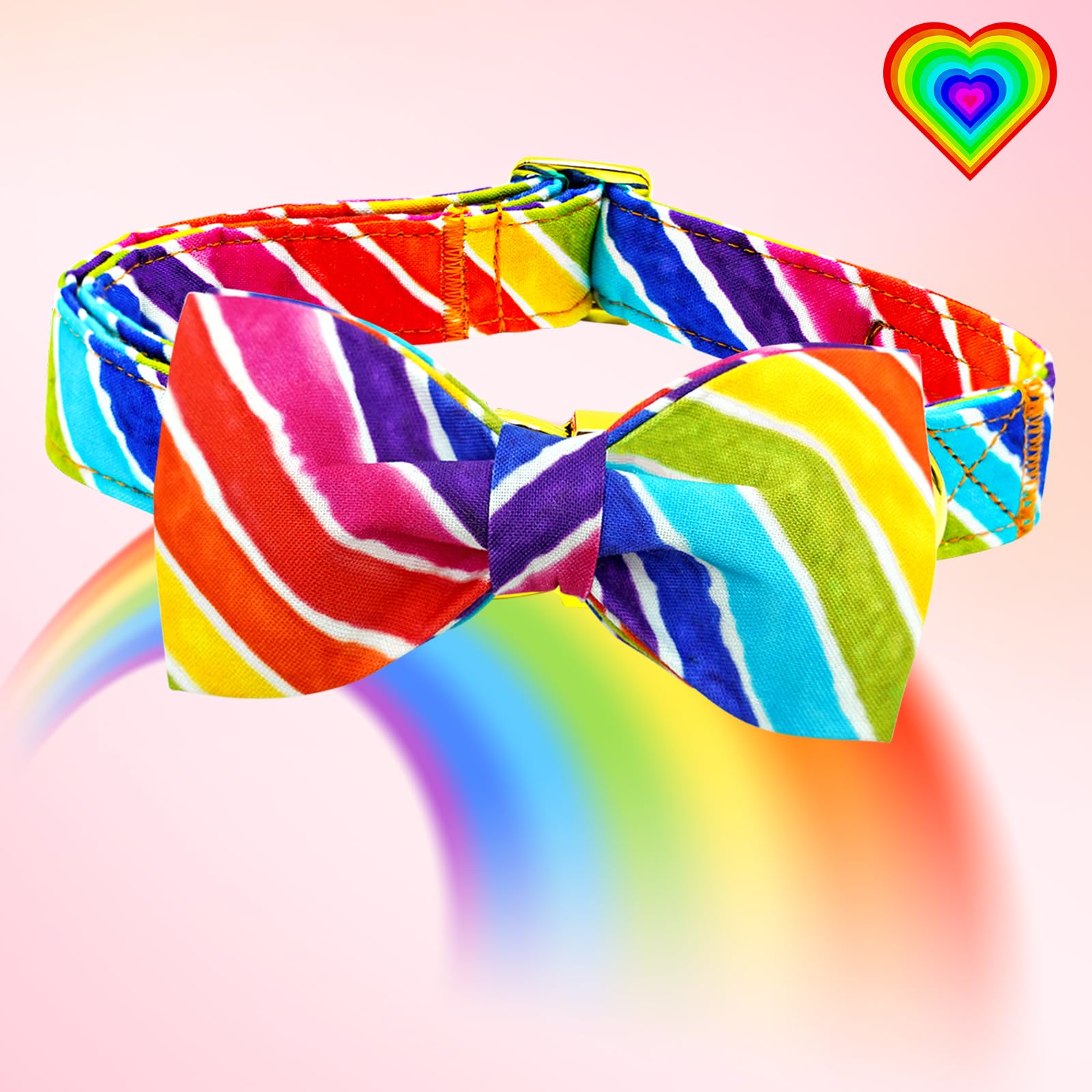 Lionheart glory Rainbow Dog Collar Colorful Dog Bow Collar Heavy Duty Adjustable Pride Dog Collars for Small Dogs Pet Gift Summe