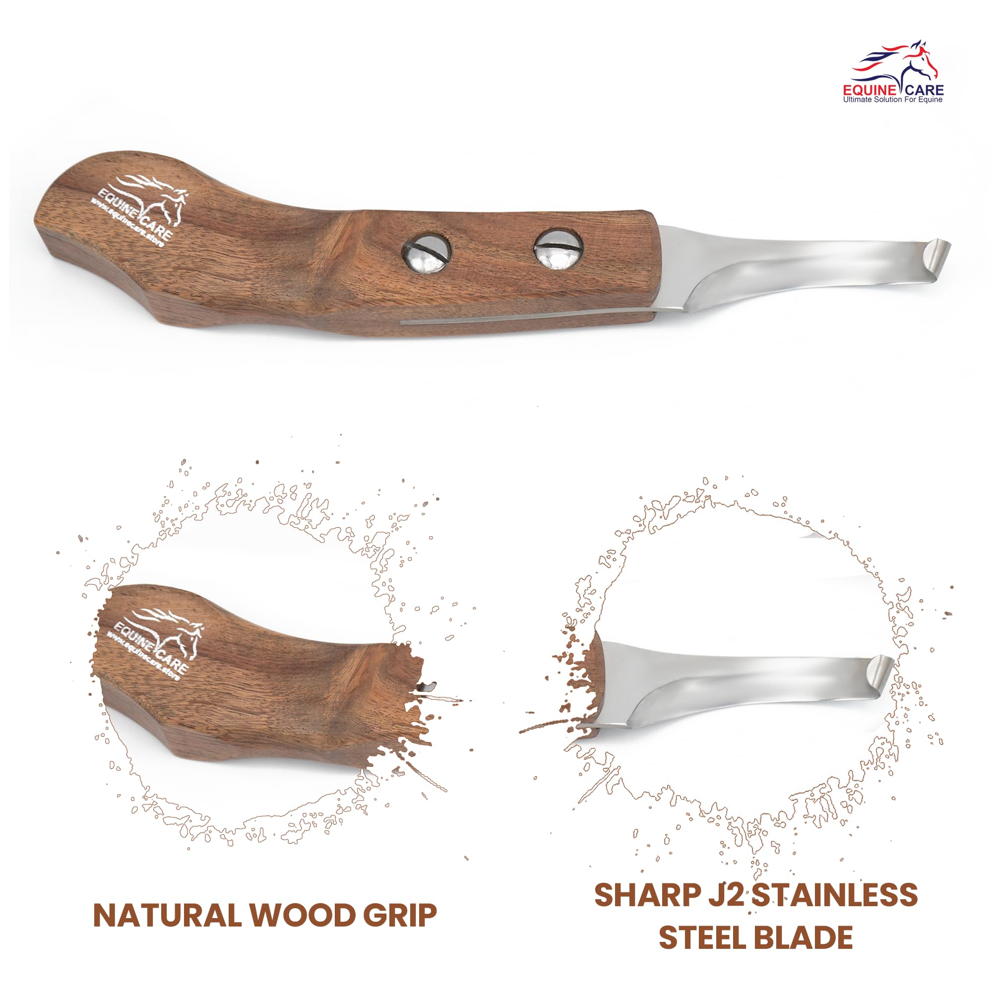 Equine Care Left-Handed Hoof Knife - Ultra-Sharp J2 Steel Blade | Professional Farrier Hoof Knife & Horse Hoof Trimmer | Ergonom