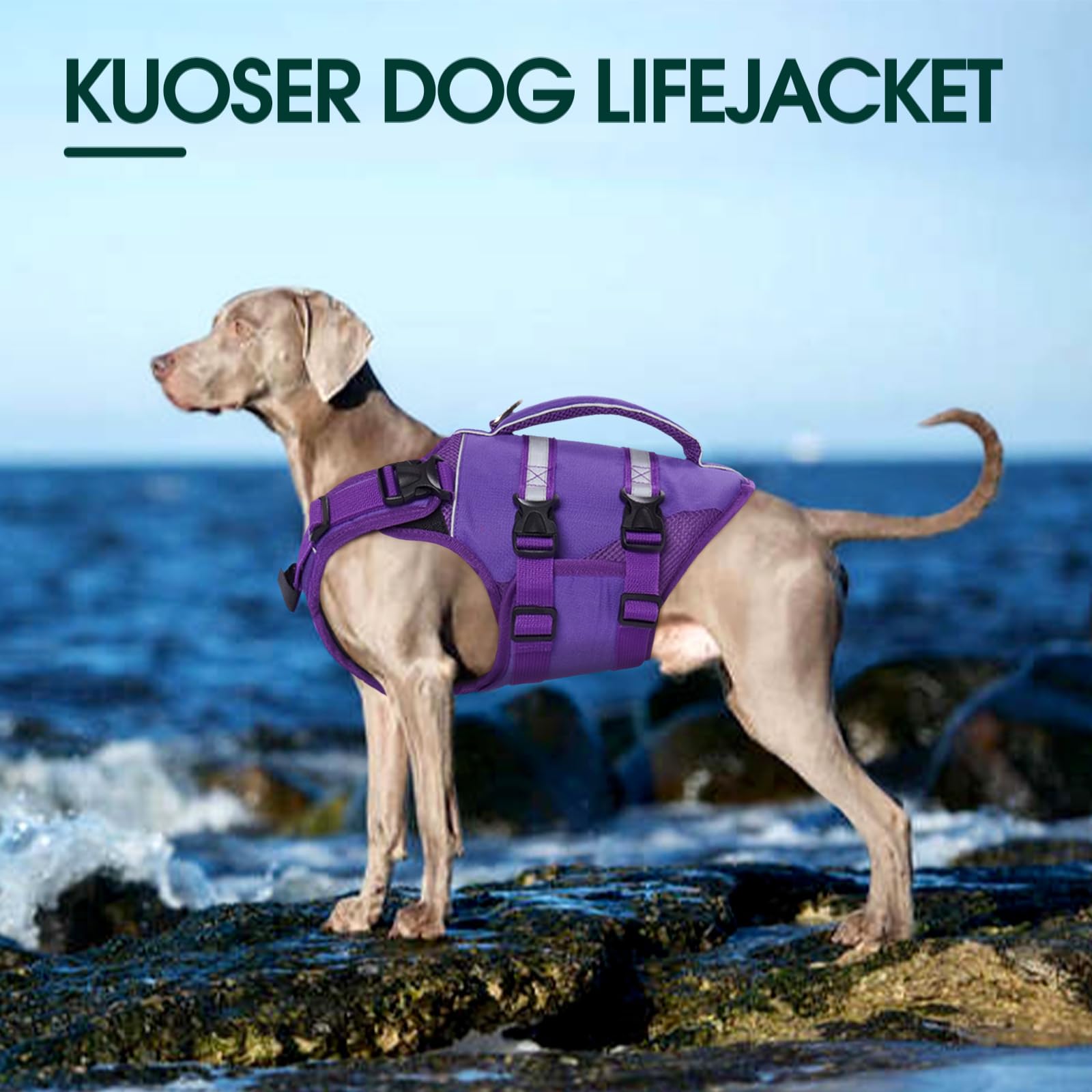 Kuoser Dog Life Jacket, High Flotation Dog Life Vest For Swimming Boating, Adjustable Ripstop Dog Lifesaver For Small Medium And Large Dogs, Reflective Safety Pet Life Preserver With Rescue Handle
