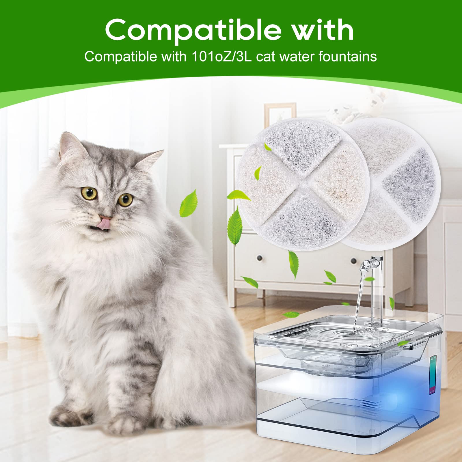 Myfatboss Cat Fountain Filters, 8 Pack Cat Filters For Water Fountain, Cat Water Fountain Filter Replacement, Pet Fountain Filter Replacement Fit For Petnf 101 Oz/ 3 Liter Pet Water Fountain
