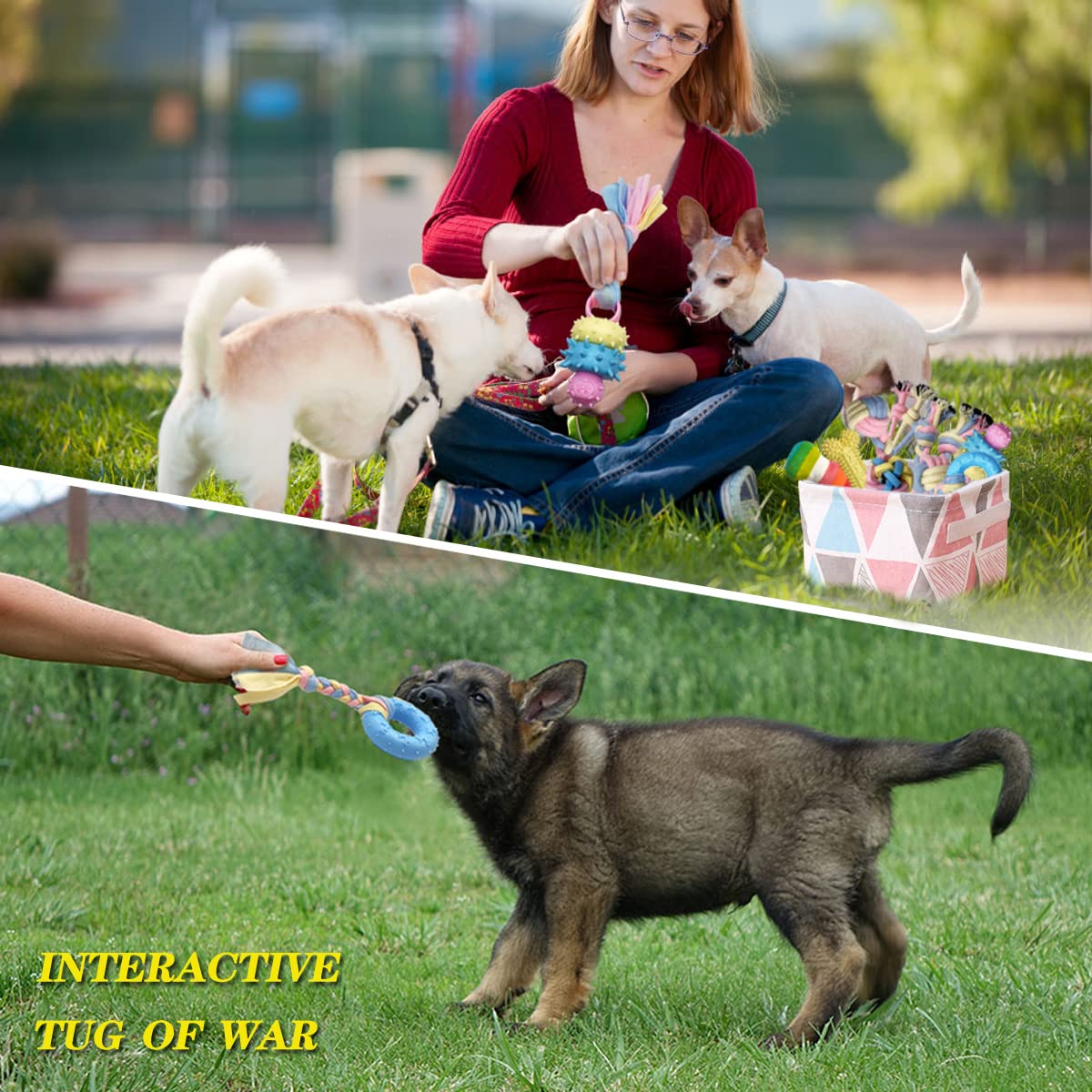 Benseao Puppy Teething Chew Toys Puppy Chew Toys For Teething Dog Rope Toy For Small Dog Interactive Puppy Toys Dog Balls Puppy Teething Toys Ring Dog Toys Storage Basket (A)