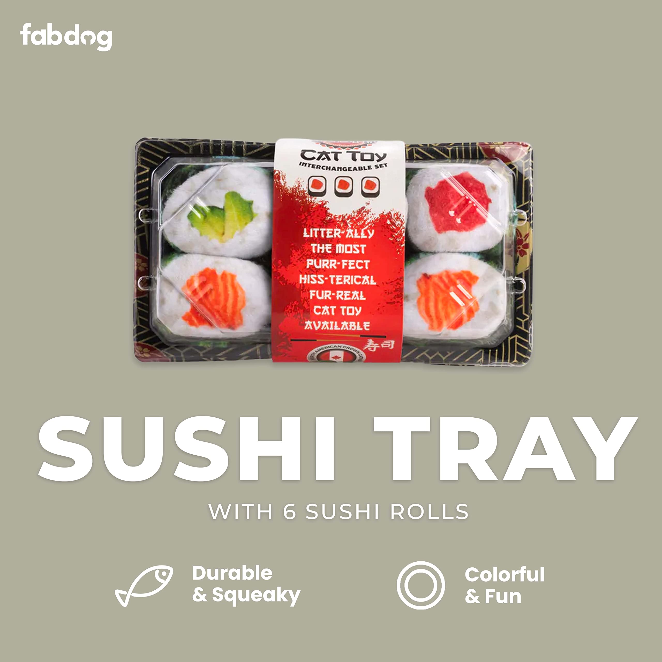 Fabdog Interactive Cat Toys For Indoor Cats - Cute Cat Toys Make Great Gifts - Best Catnip-Infused Cat Accessories | New Pack N Play Box Of 6 Sushi Rolls
