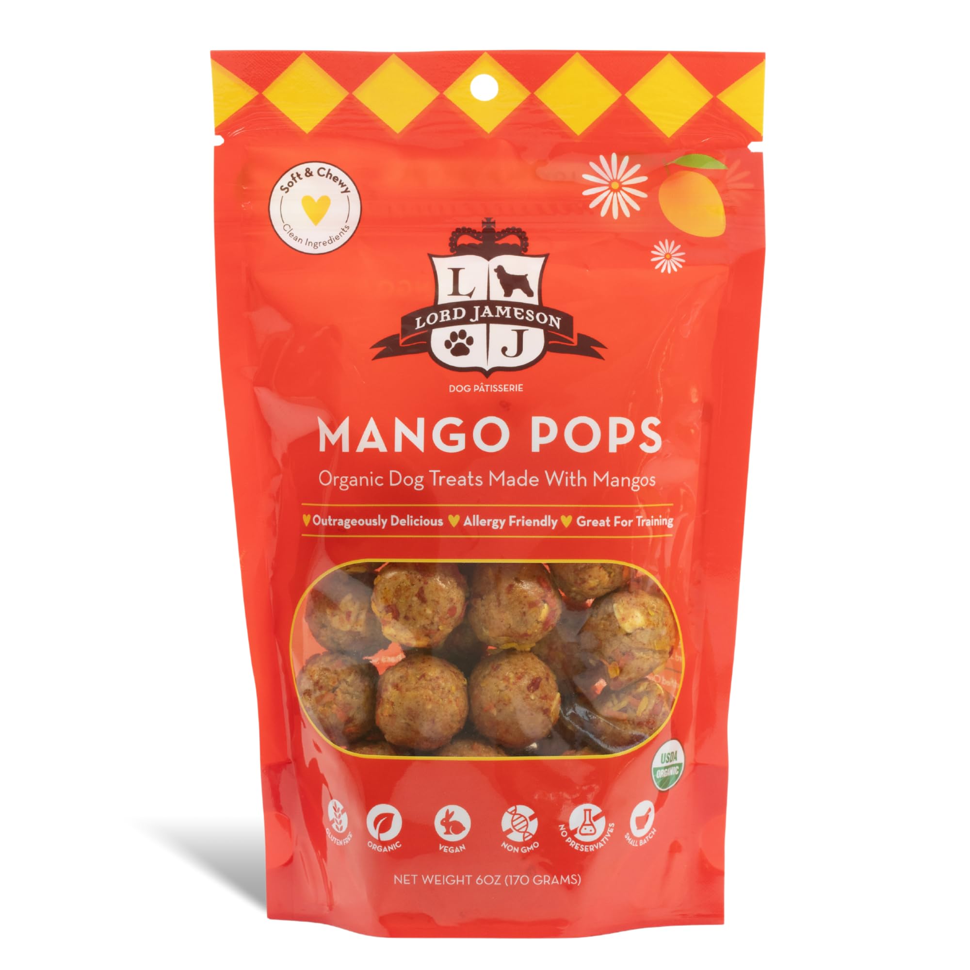 Lord Jameson Mango Pops 6 oz: Organic Soft & Chewy Dog Treats | Natural Puppy & Senior Treats | Easy Chew Hypoallergenic Dog Sna