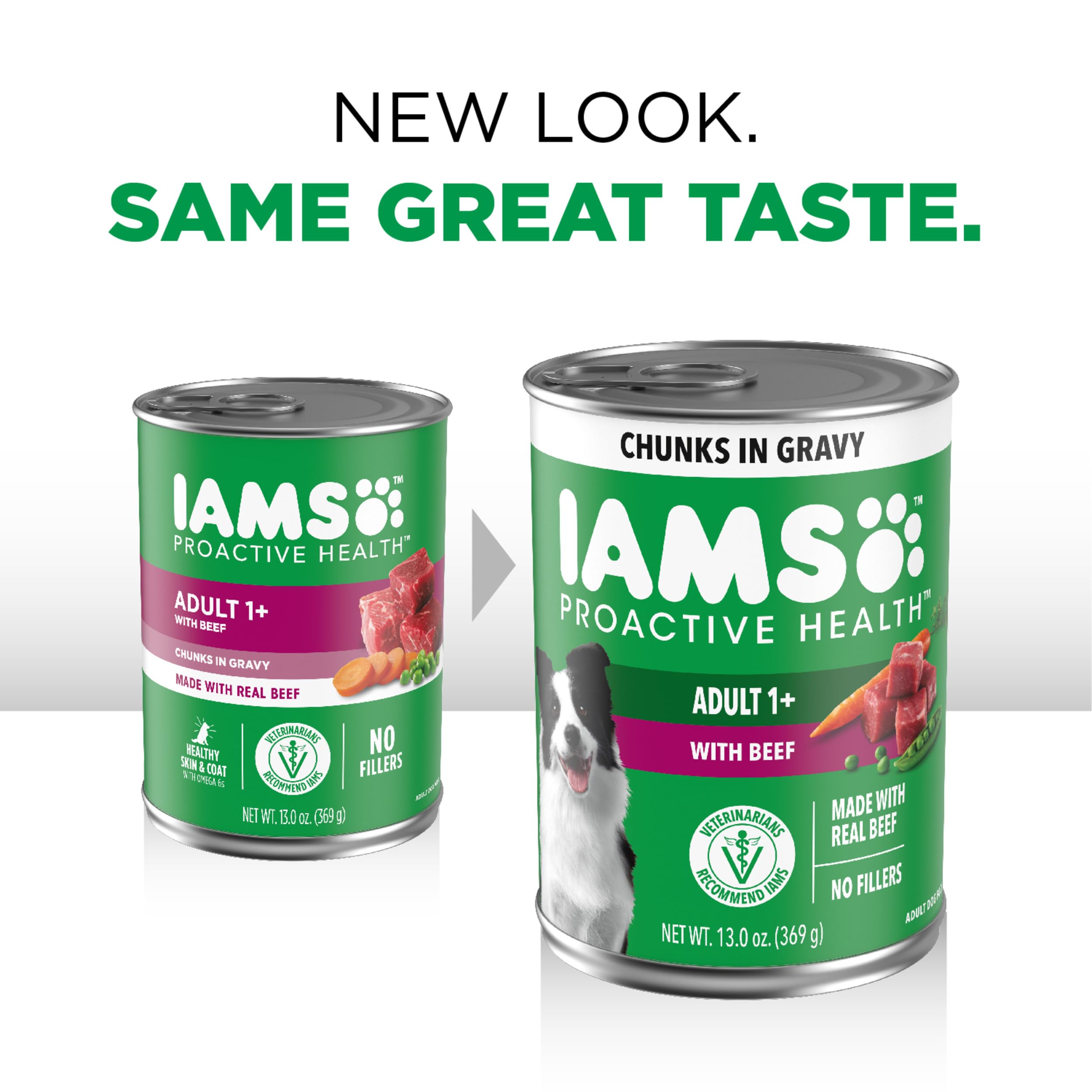 IAMS Proactive Health Adult Wet Dog Food Chunks in Gravy, Beef Recipe, 13 oz. Cans, Pack of 12