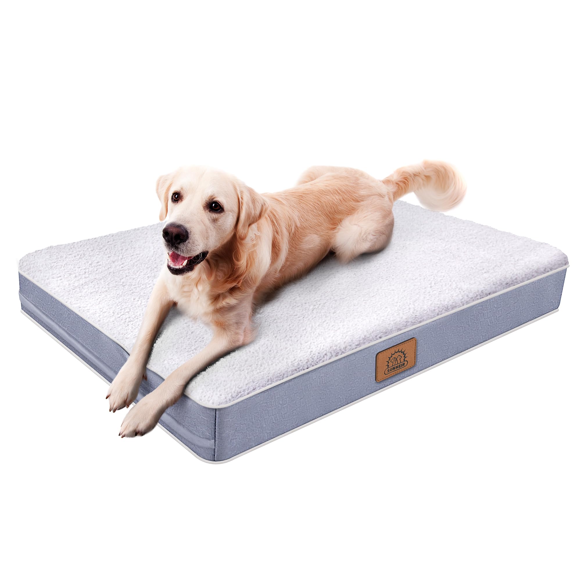 Sunheir Orthopedic Dog Bed For Extra Large Dogs, Jumbo Waterproof Deluxe Plush Dog Crate Bed With Removable Washable Cover & Anti-Slip Bottom, Egg Crate Foam Pet Bed Mat, 47 X 29 Inches, Silver Grey