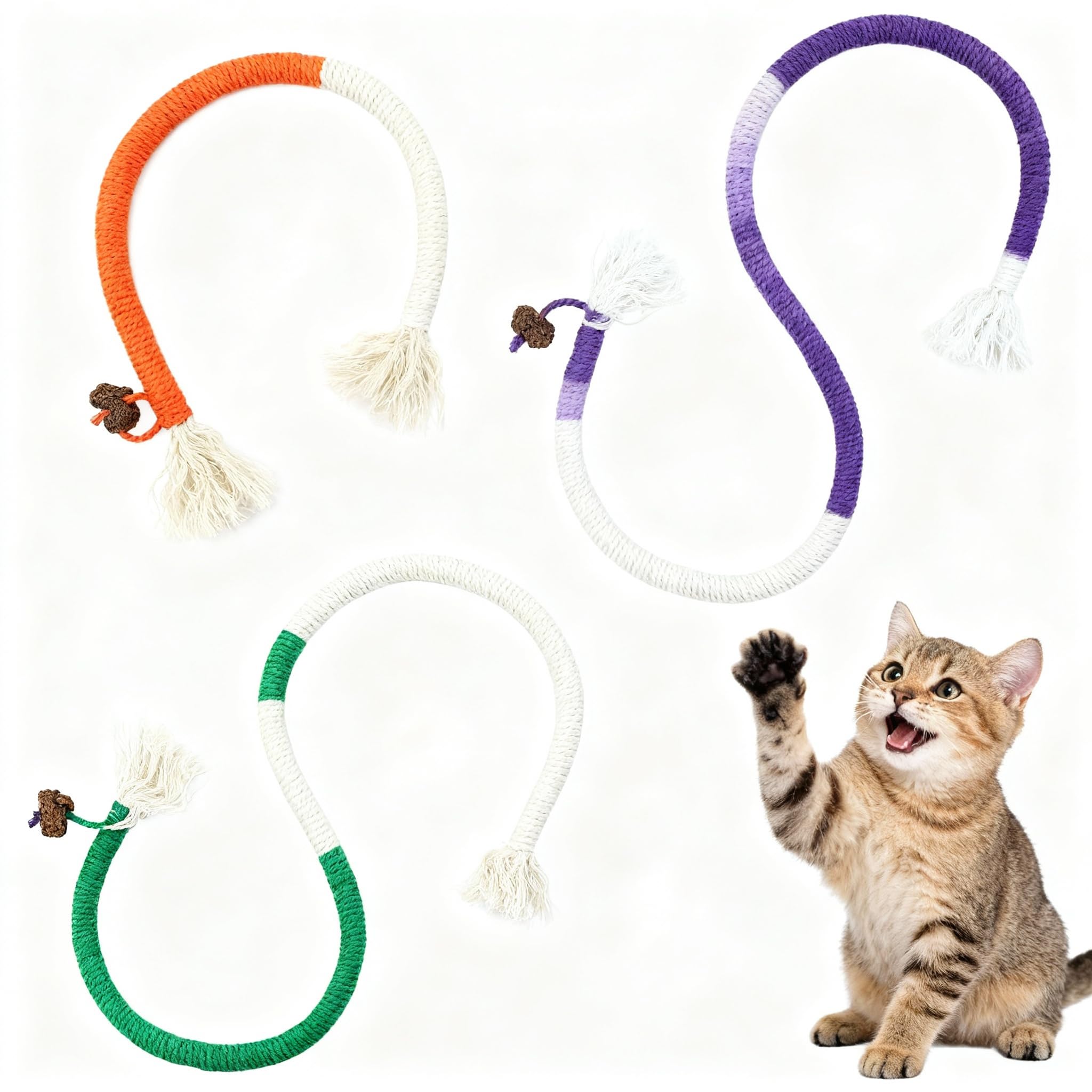 AQVGJQ Cat Chew Rope Durable Safe : 3Pcs Natural Organic Cotton Kitten Teething Toy for Indoor Cats, Catnip-Infused Chew Toys fo
