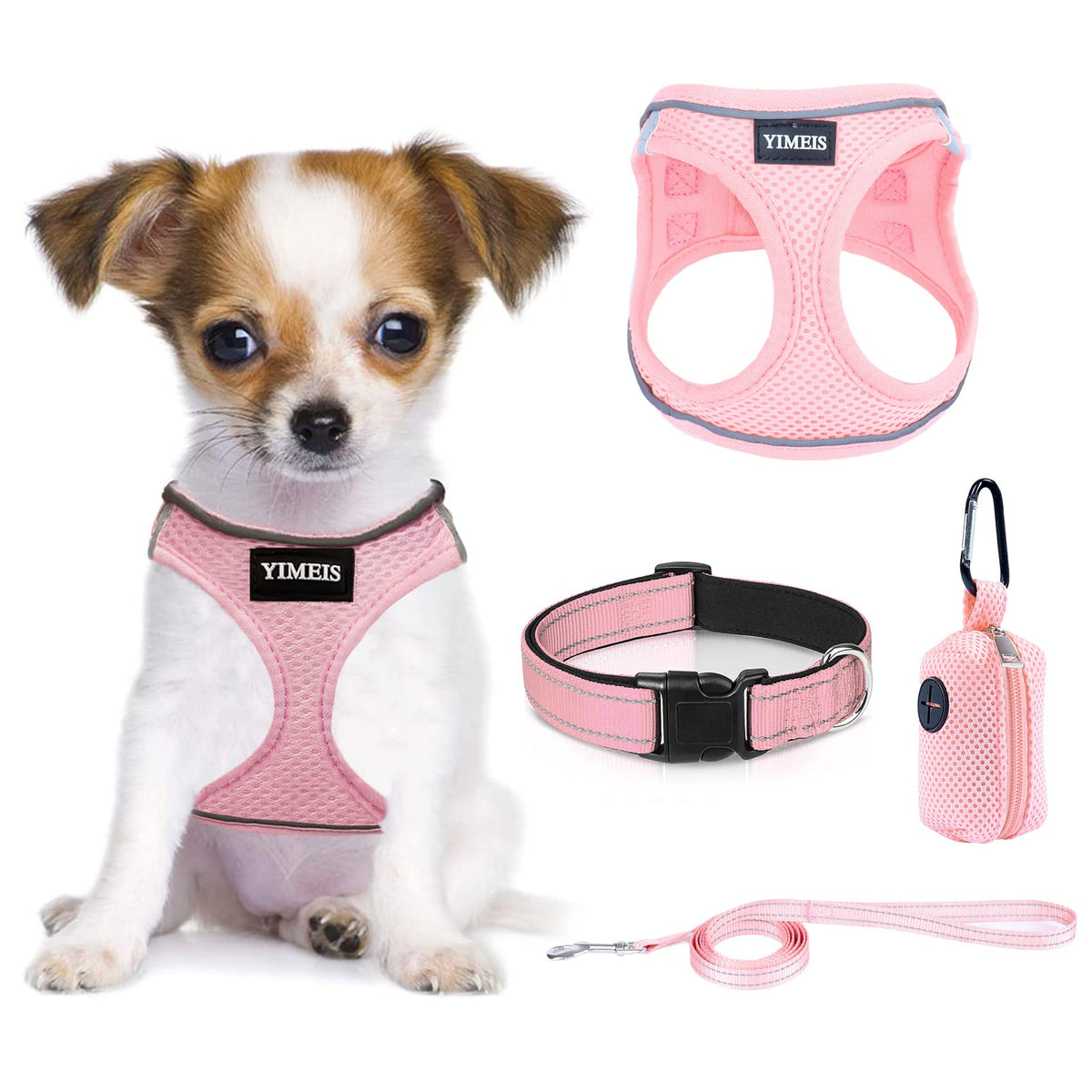 Yimeis Dog Harness And Leash Set, No Pull Soft Mesh Pet Harness, Reflective Adjustable Puppy Vest For Small Medium Large Dogs, Cats (Pink-Update, Small (Pack Of 1)