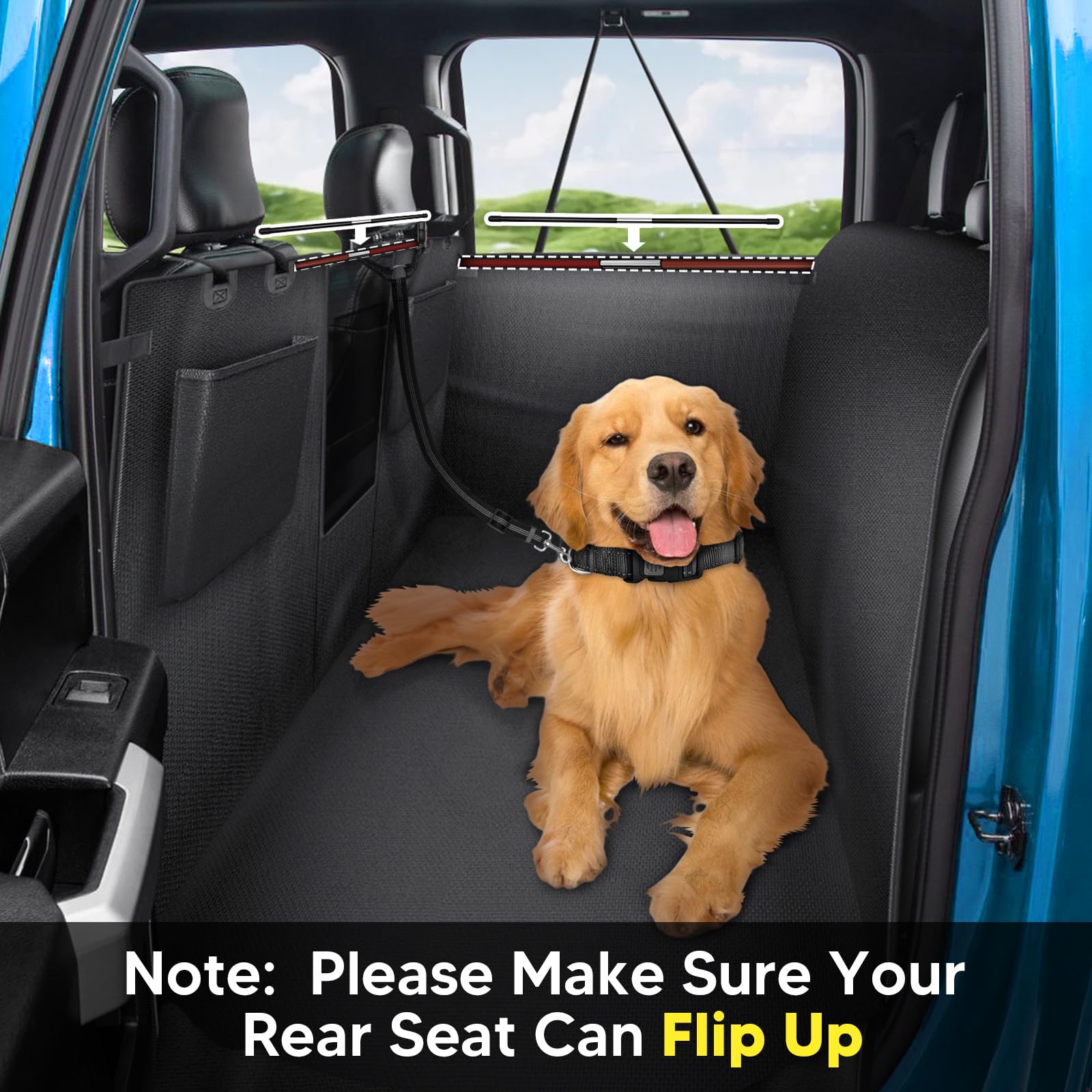 Automiim Floor Dog Hammock For Truck With Flip Up Seats, Crossbar Design Seat Cover For Back Seat Crew Cab, Xl Truck Pet Cover B