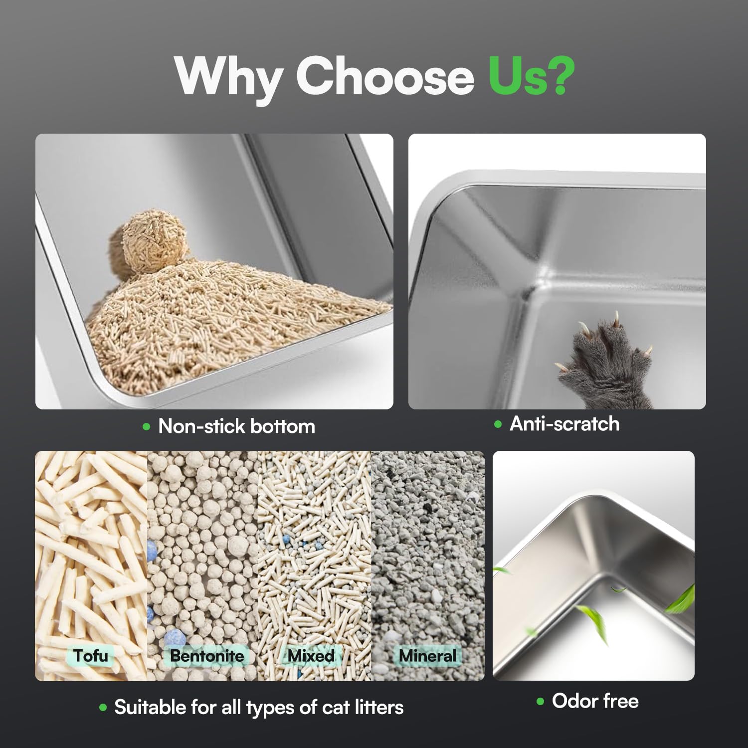 All For Paws Stainless Steel Cat Litter Box With Litter Mat For Big Cats Xl Metal Litter Pan With High Sides Enclosure Kitty Lit