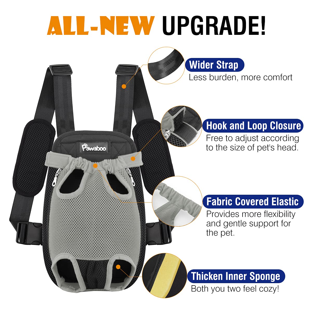 Pawaboo Pet Carrier Backpack, Adjustable Pet Front Cat Dog Carrier Backpack Travel Bag, Legs Out, Easy-Fit For Traveling Hiking Camping For Small Medium Dogs, Medium Size, Gray