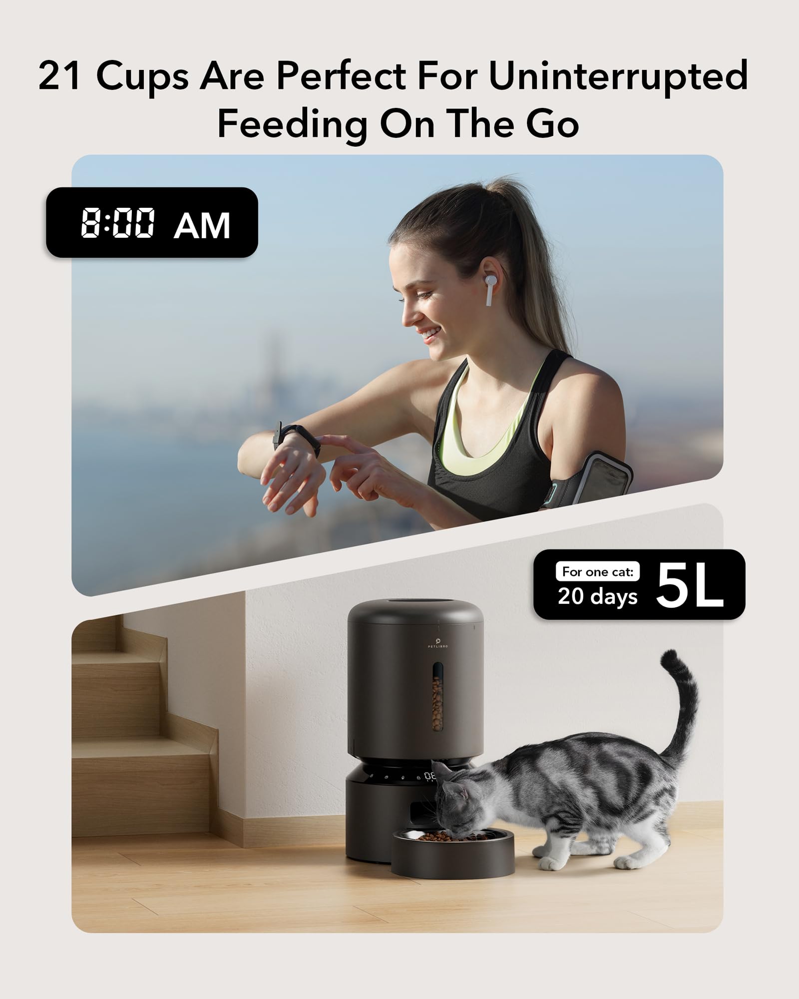 PETLIBRO Automatic Cat Feeder, Automatic Dog Feeder with Freshness Preservation, 5L Timed Cat Feeders for Dry Food, Up to 6 Meal