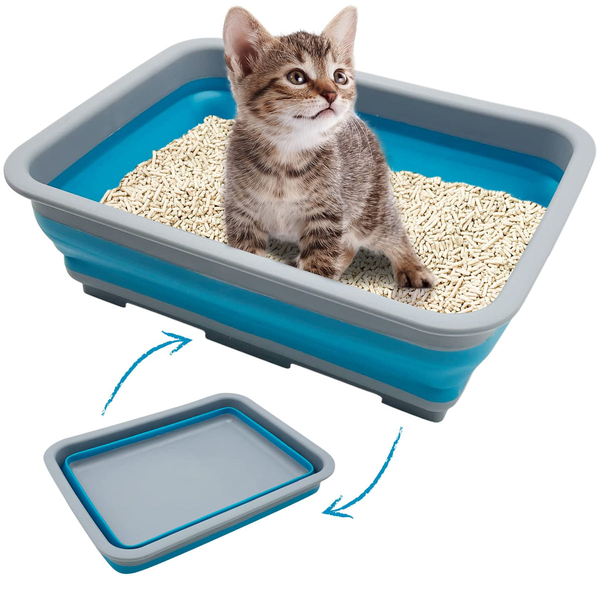 Fhiny Open Cat Litter Box, Kitten Potty Pan Semi-Enclosed Foldable Waterproof Travel Toilet Low Entrance For Indoor Cats Small P