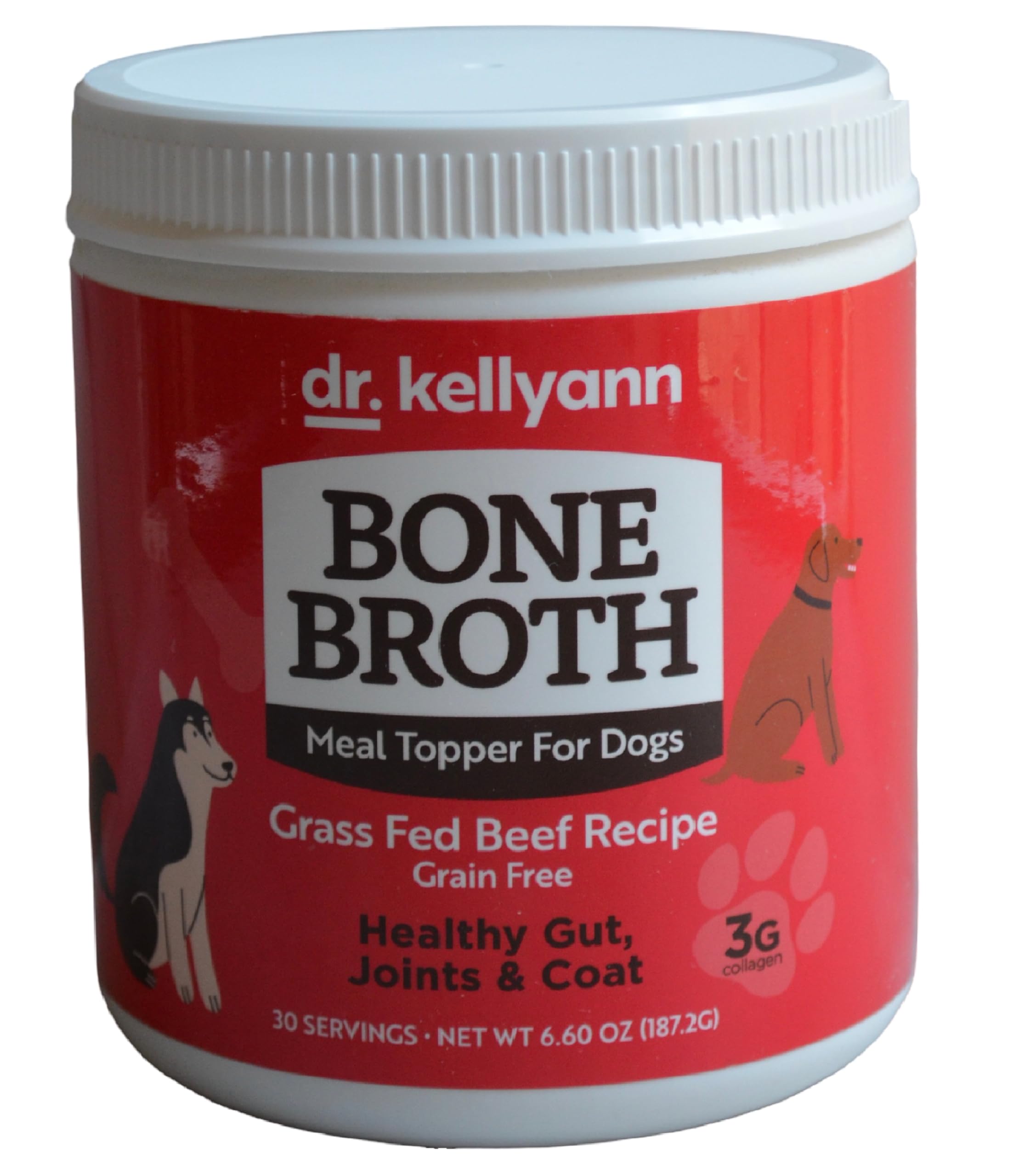 Dr. Kellyann Bone Broth Meal Topper for Dogs | Grass-Fed Beef Recipe | 3g Collagen | Supports Healthy Digestion & Joints | Shiny