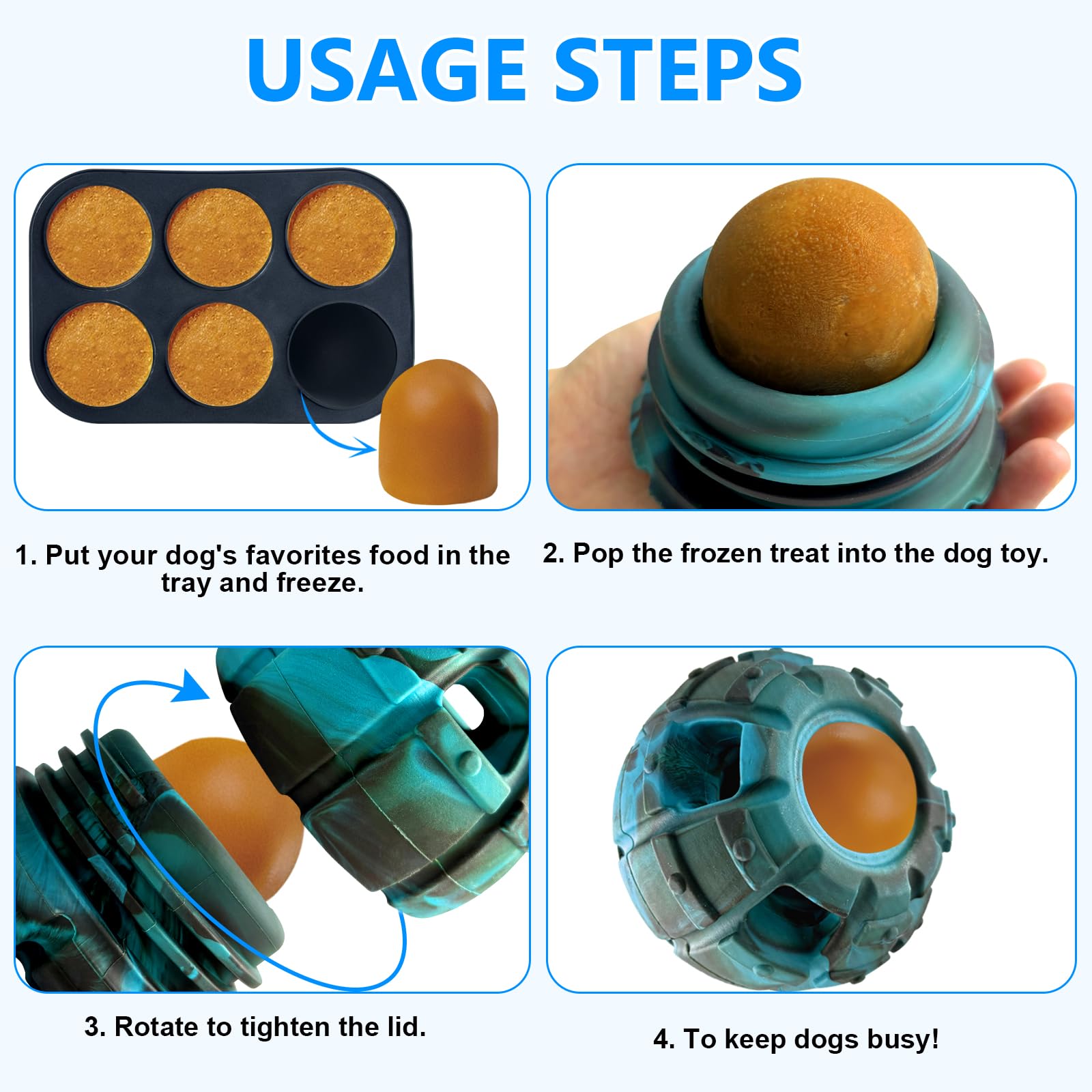 Yipetor Frozen Treat Dispensing Dog Toy - Large Natural Rubber Chew Toy, Reduces Anxiety, Classic Blue, Model PZ005-3B