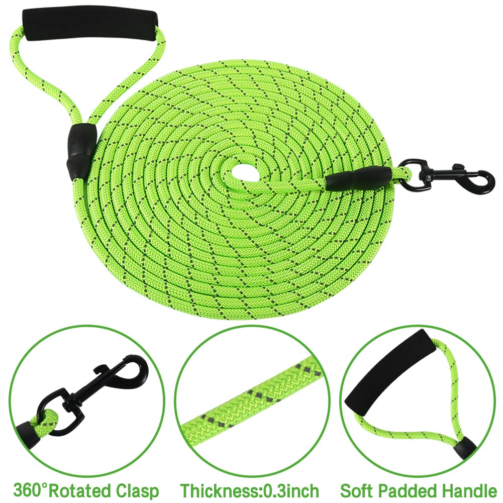 Vivifying Floating Long Dog Leash, 20Ft Dog Training Leash For Swimming And Lake, Reflective Long Rope Lead With Soft Handle For Outside, Yard, Camping, Hiking And Beach (Green)
