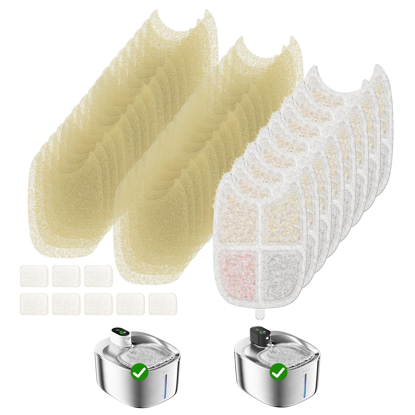 APD APETDOLA Wireless Cat Water Fountain Filter, 8 Pack Filters with 32 Pre-Filter Sponge for Cat Fountain Stainless Steel 135 f