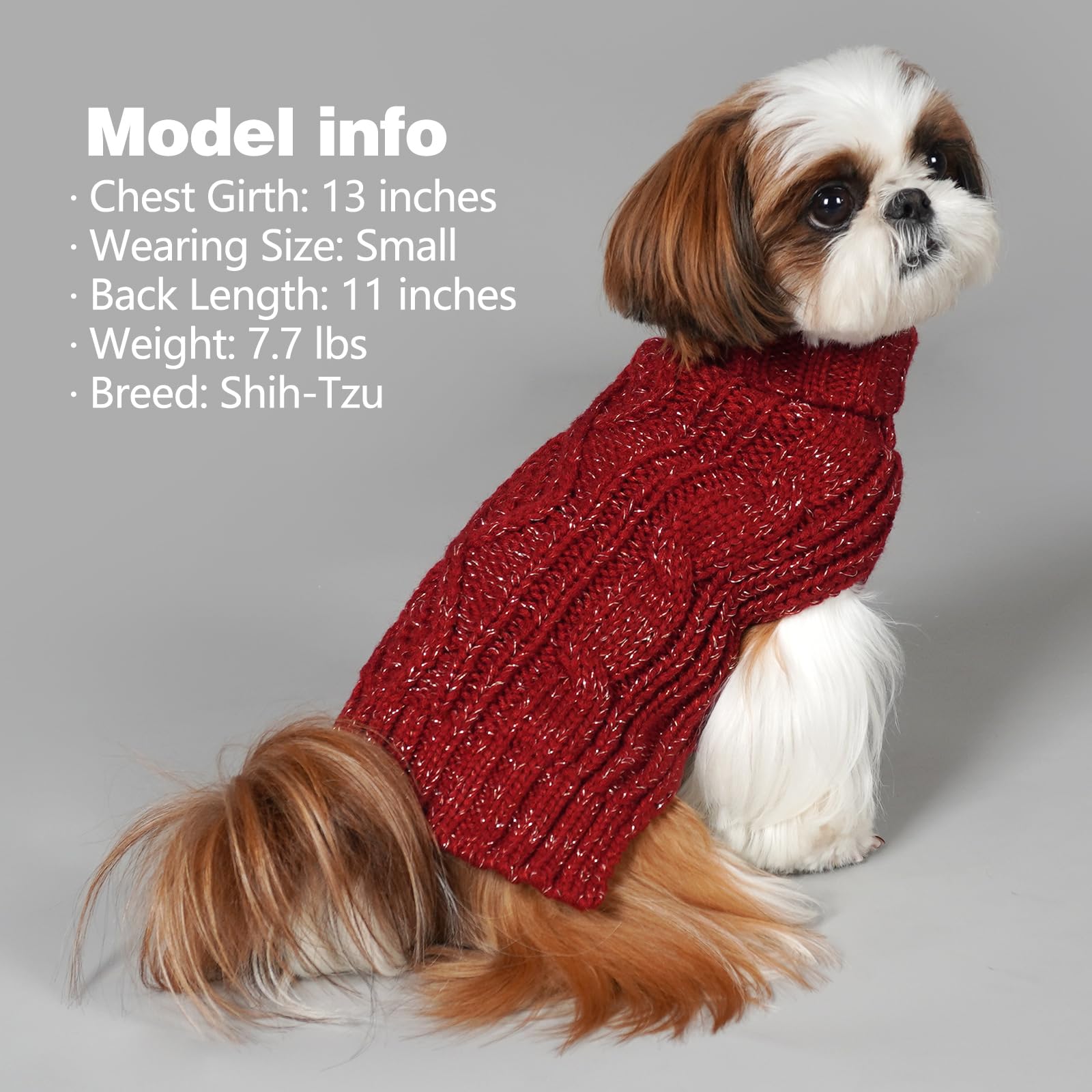 Kyeese Dog Sweaters For Medium Dogs With Golden Thread Turtleneck Dog Cable Knit Pullover Sweaters For Cold Weather, Wine Red, X