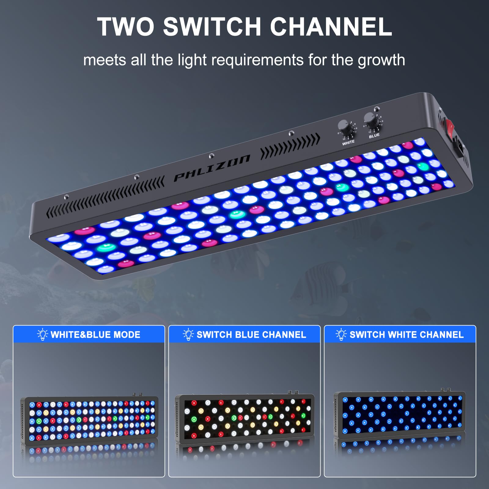 Phlizon 300W Dimmable Full Spectrum Aquarium LED Light Fish Tank Light with Daisy Chain Function for Saltwater Freshwater Coral