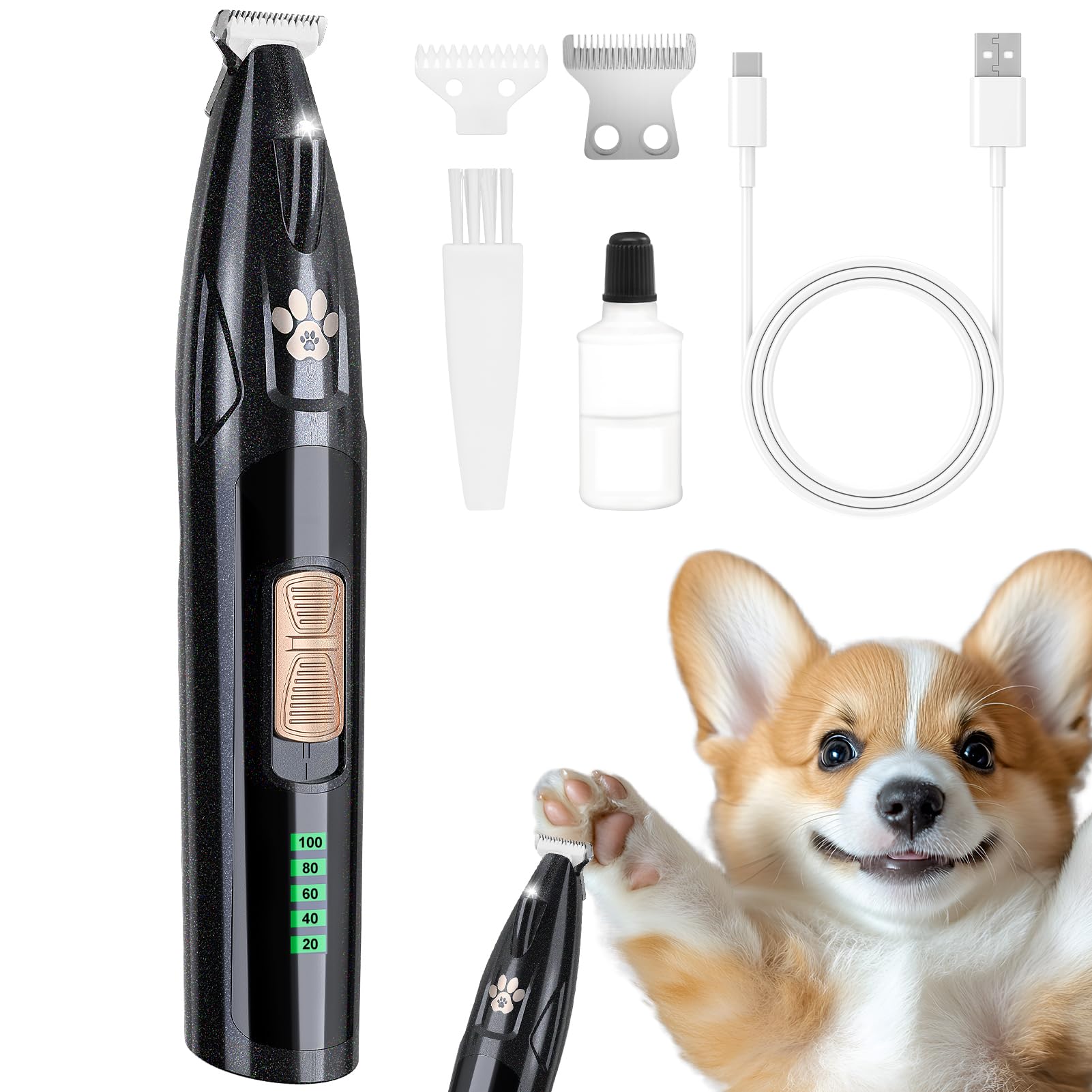 Gimpyn Dog Grooming Kit With Led Display, Low Noise Pet Clippers, Cordless Dog Hair Trimmer For Paws, Ears, Face, Rump With Led 
