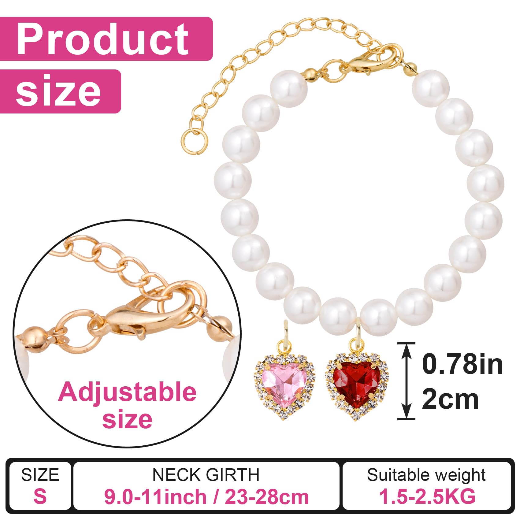Mxxipp 2Pcs Cat Pearl Collar With Heart Pendant, Cute Pearl Pet Necklace In Small, Adjustable Wedding Party Small Dog Jewelry Ac