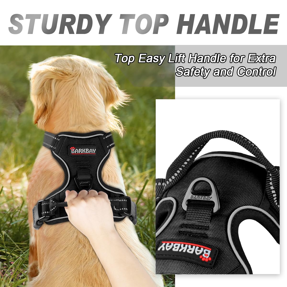 Barkbay No Pull Dog Harness Front Clip Heavy Duty Reflective Easy Control Handle For Large Dog Walking(Black,S)