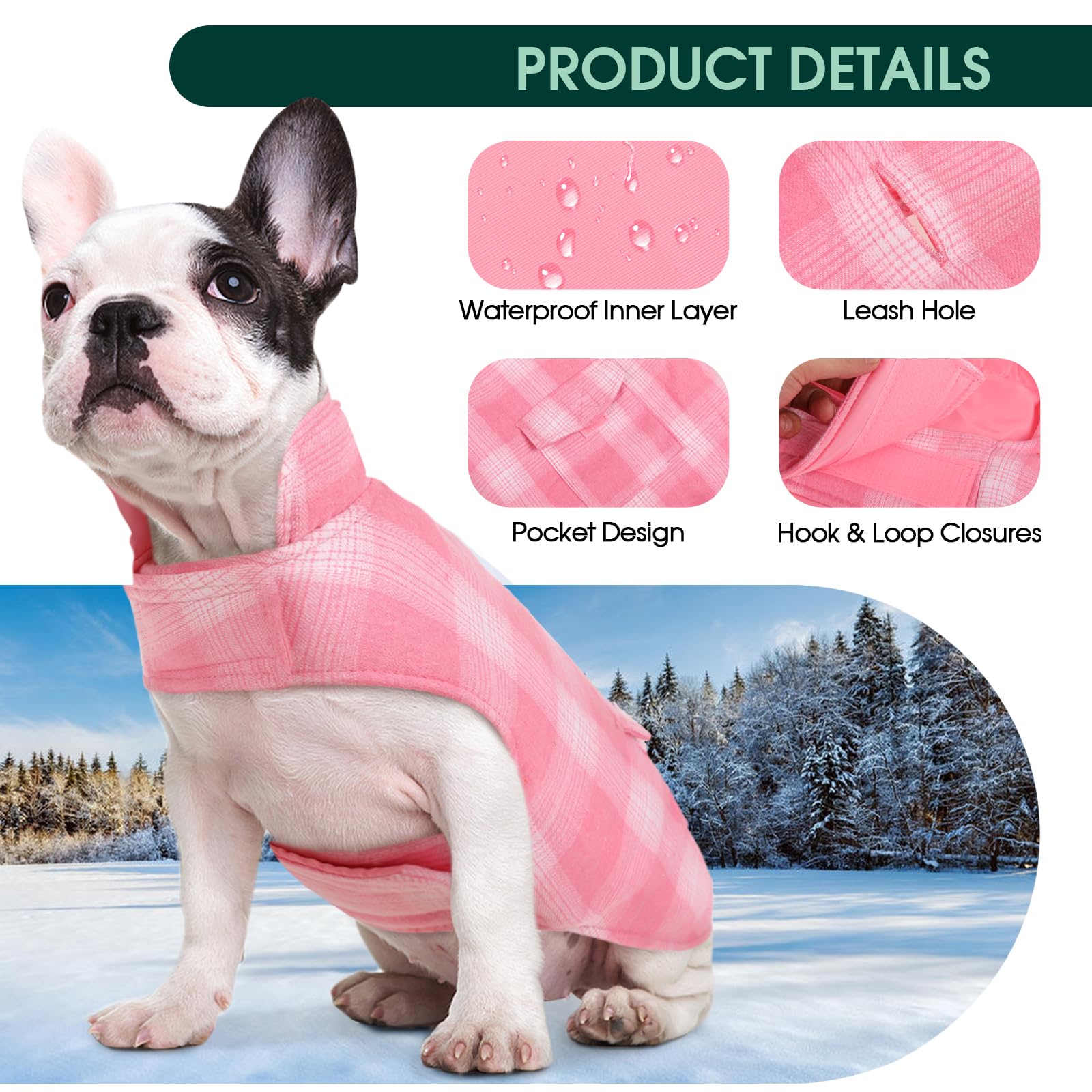 Kuoser Reversible Dog Jacket, Warm Winter Coat, Windproof Dog Clothes, Pink Xl