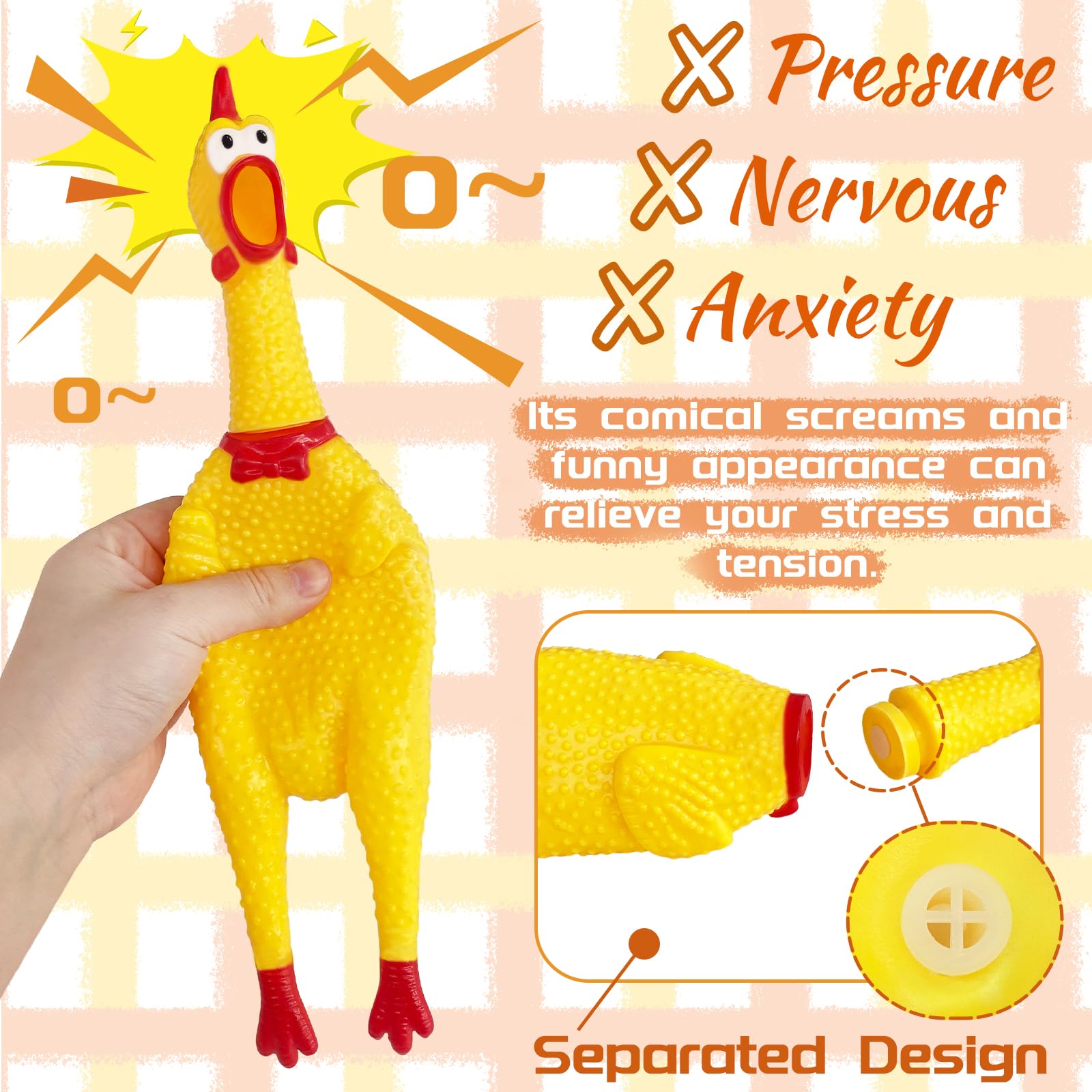 Xeehwb 2 Pcs Large Rubber Chicken,Screaming Chicken Dog Toys,Yellow Rubber Squawking Chicken,Squeaky Chicken Toys,Prank Noise Ma