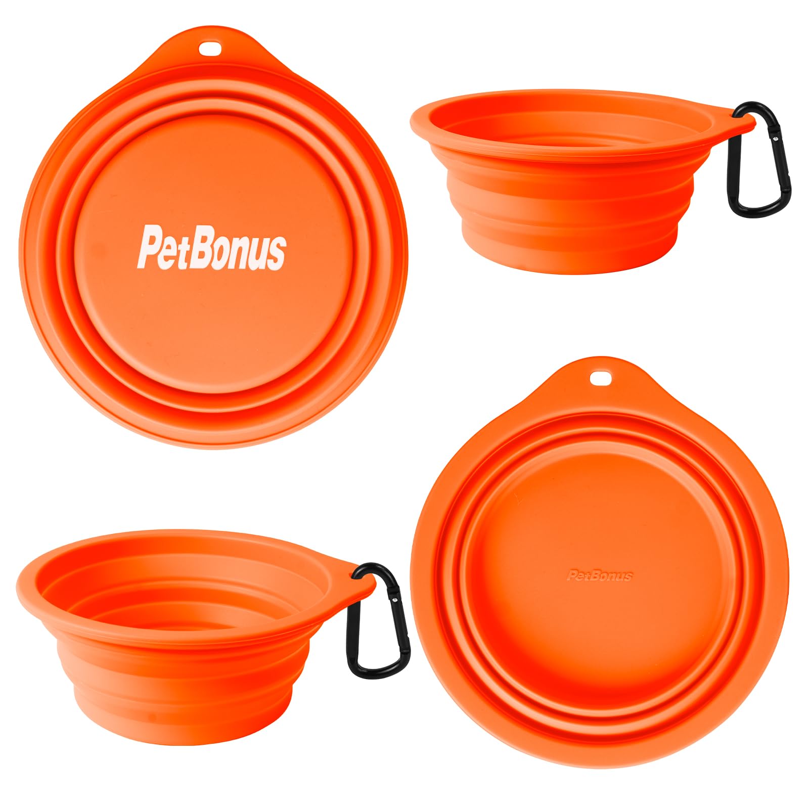 PetBonus 2-Pack Large Silicone Collapsible Dog Bowls, 34oz/1000ml BPA Free Portable Foldable Travel Bowl for Pet Cat, Food Water
