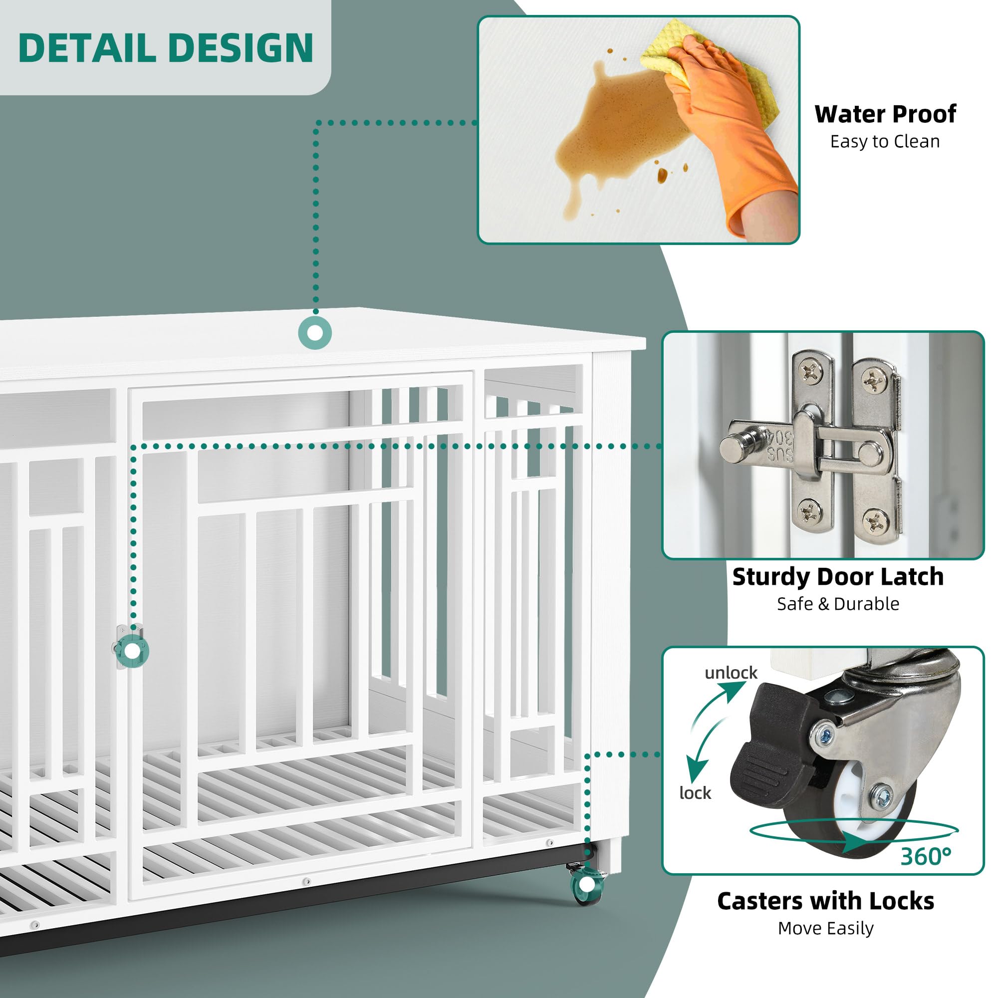 YITAHOME Dog Crate Furniture, Heavy Duty Dog Cage, Wooden Side End Table with Wheels, Chew-Resistant Metal Dog Kennel with Remov