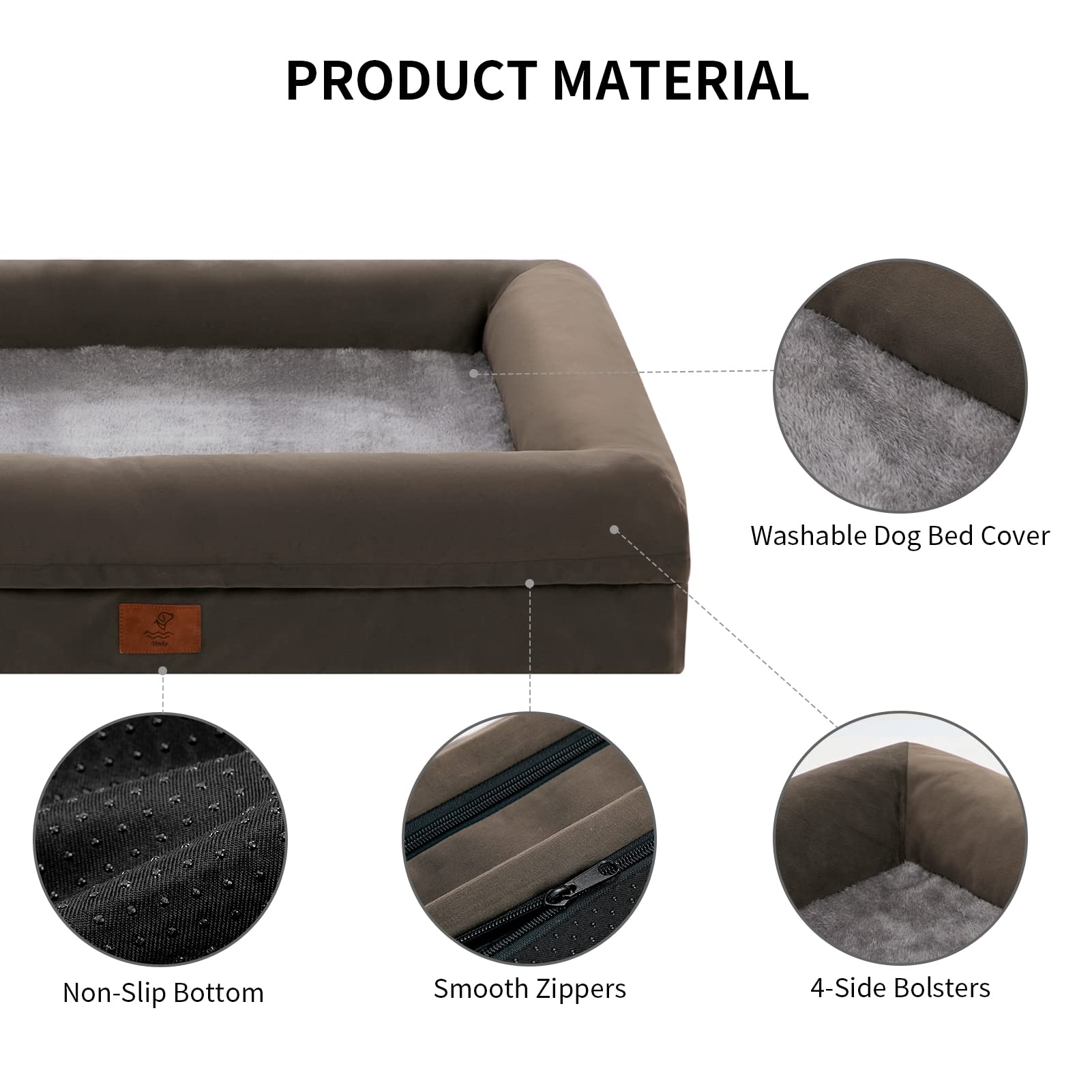 Yiruka Large Dog Bed, Grey Orthopedic Dog Bed, Waterproof Dog Bed With Removable Cover, 4-Sides Removable Bolster Dog Soft Sofa Bed With Nonskid Bottom, Washable Dog Beds For Large Dogs