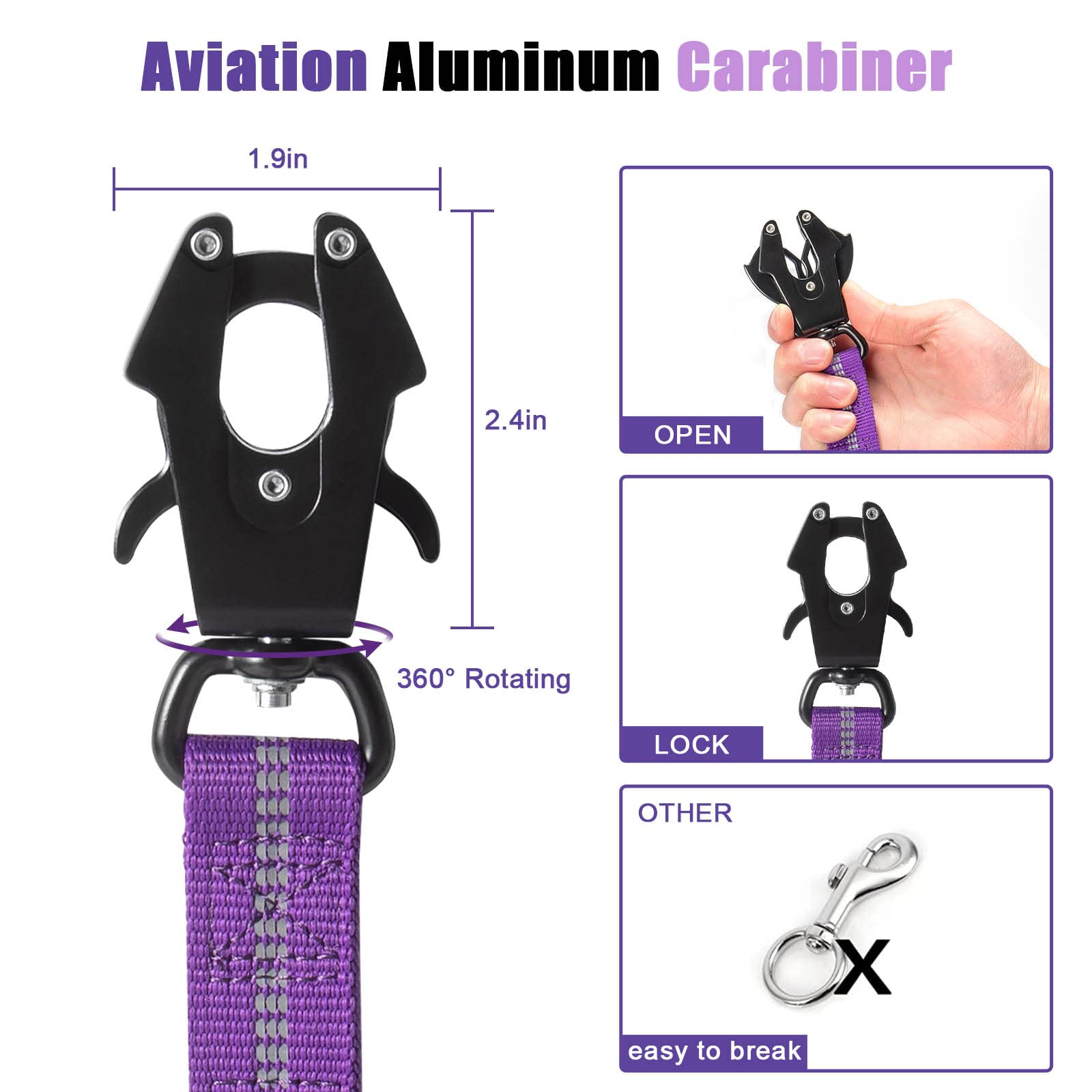 Raipult Shock Absorbing Tactical Dog Leash, 4-6Ft Heavy Duty Bungee Leash, Anti-Pull Elastic Training Lead With Car Seatbelt & 2