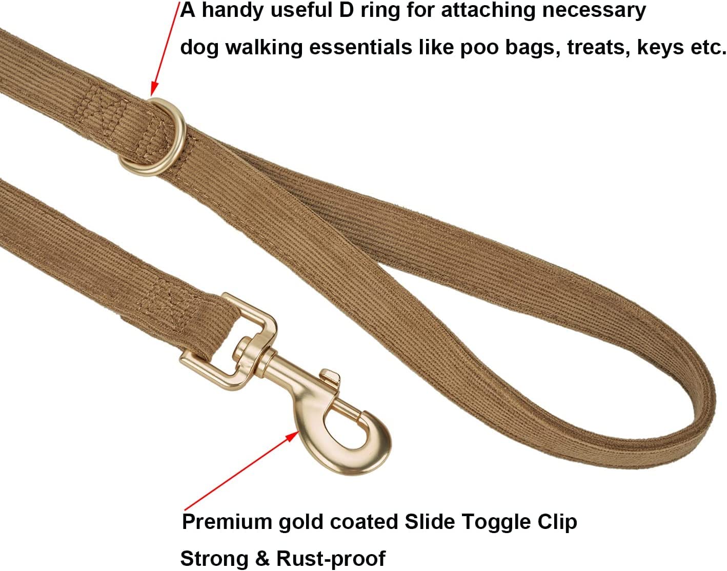 Ewinoom Soft Corduroy Dog Collar and Leash Set, Adjustable Cotton Dog Collars with Metal Buckle and Lead for Large Dogs,Brown