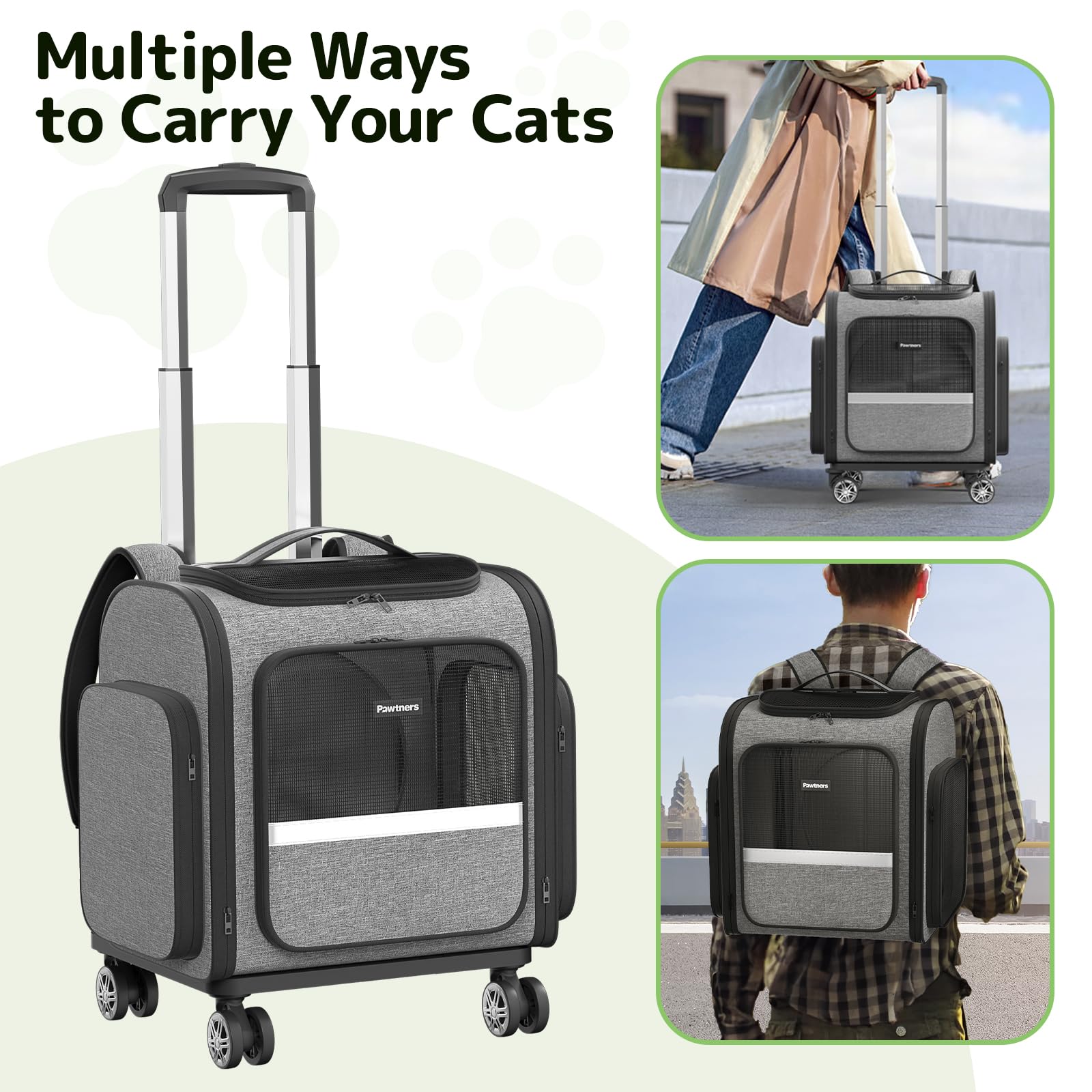 Rolling Cat Carrier With Wheels: Dog Carrier For Small Dogs & Large Cats, Expandable Pet Carrier On Wheels With Cat Play Tunnel,