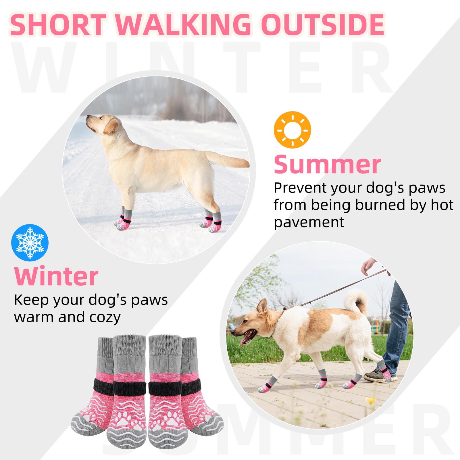 PUPTECK Anti Slip Dog Socks, Shoes with Grippers to Prevent Licking Hardwood Floors Traction, Rubber Boots & Paw Protectors for Small Medium Large Dogs Cold/Hot Pavement, Senior Dogs Booties Pink -Like New