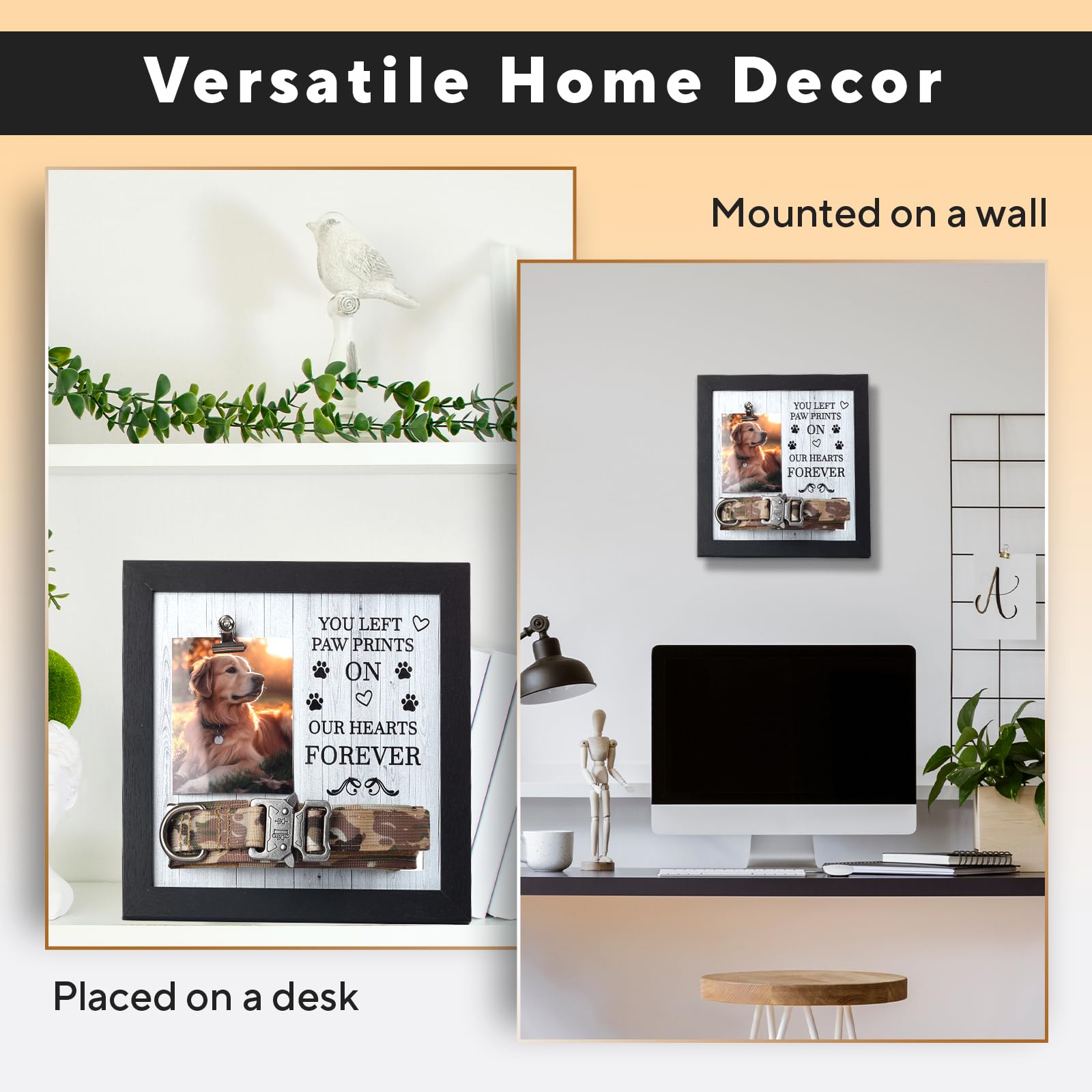 X-Partner Pet Memorial Frame With Collar Holder - Dog & Cat Loss Remembrance Gift - You Left Paw Prints On Our Hearts Forever -