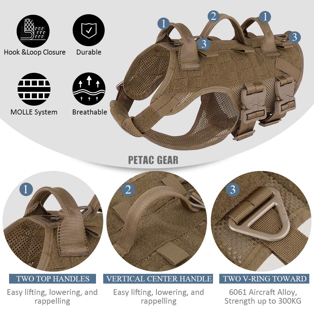 Petac Gear Tactical Dog Harness No Pull For Large Working Dogs Military Dogs Vest Police Service Training Dogs Molle Harnesses With Handle (Cb, L)