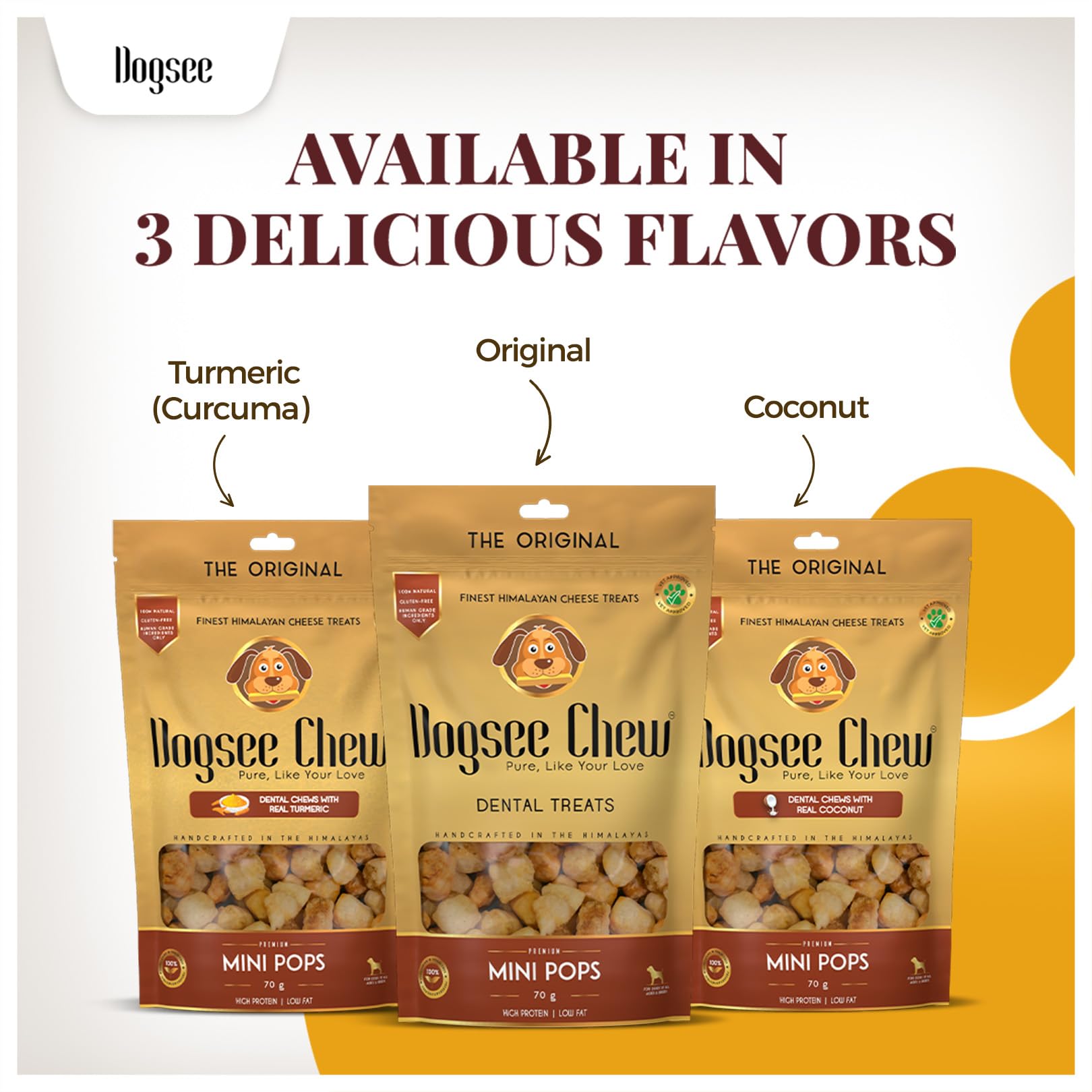 Dogsee Chew Mini Pops for Dogs and Puppies - Turmeric | Dental Treats | High Protein | Low Fat | Helps Fight Plaque & Tartar | W
