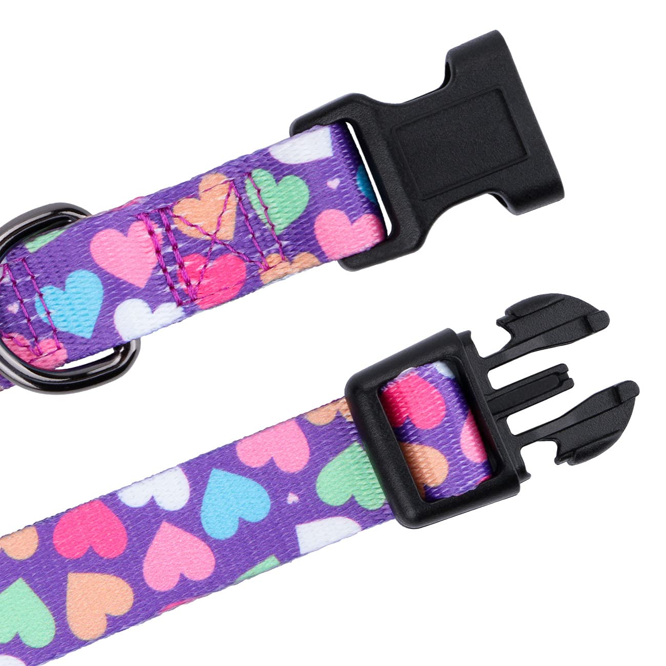 Rhea Rose Girl Dog Collars Spring Cute Heart Pattern Lovely Print Purple For Large Dogs
