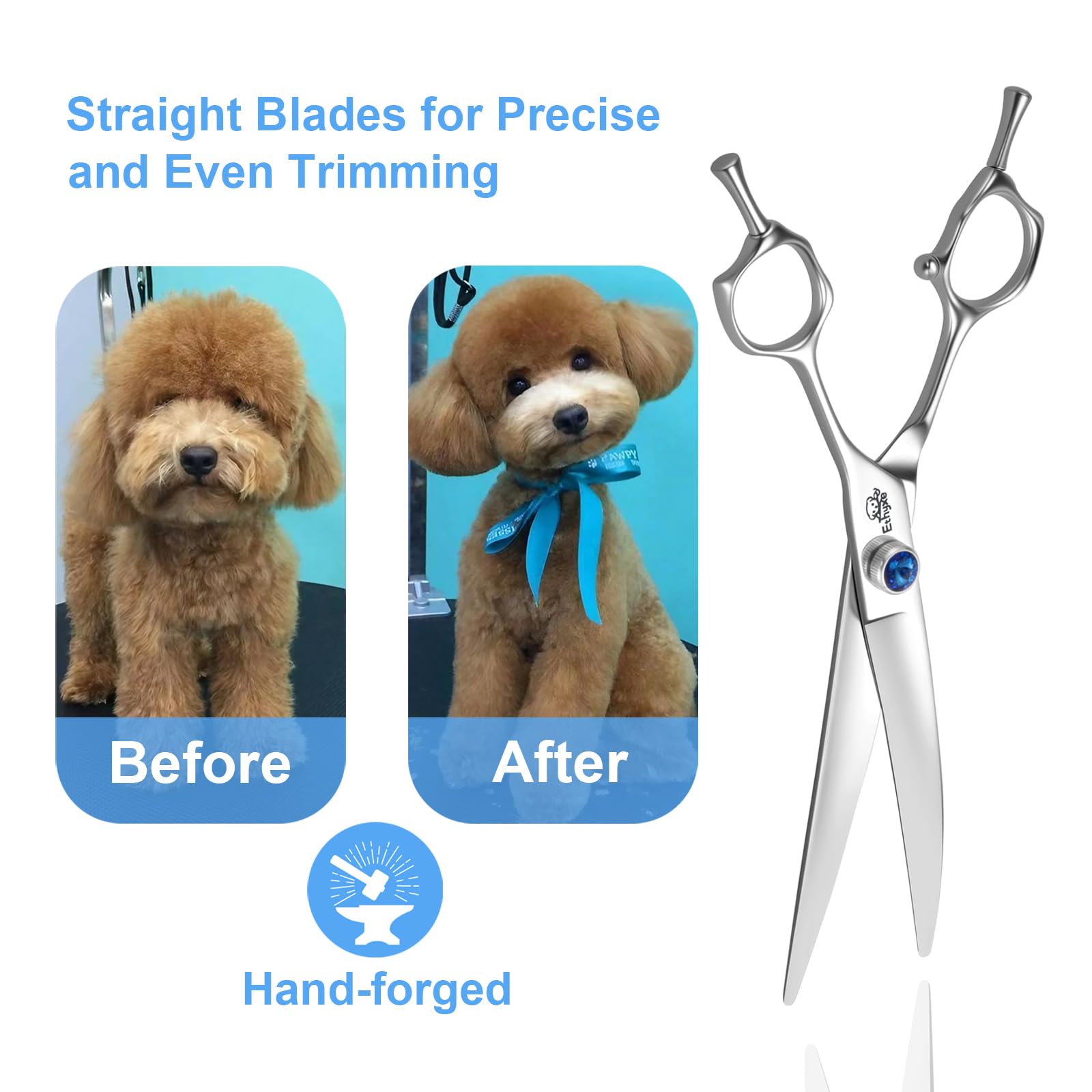 Ethyxe 7'' Curved Dog Grooming Scissors,25 Degree Of Curved Blade,Premium Pet Grooming Shears For Trimming Face And Paws
