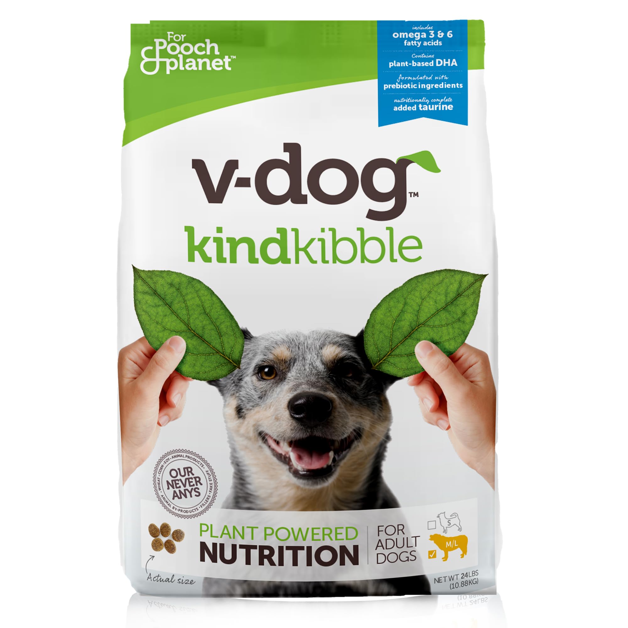 V-dog Vegan Kibble Dry Dog Food (24 LB) | Plant Based Protein with Added Taurine for Sensitive Stomach and Skin | Adult Dog Food