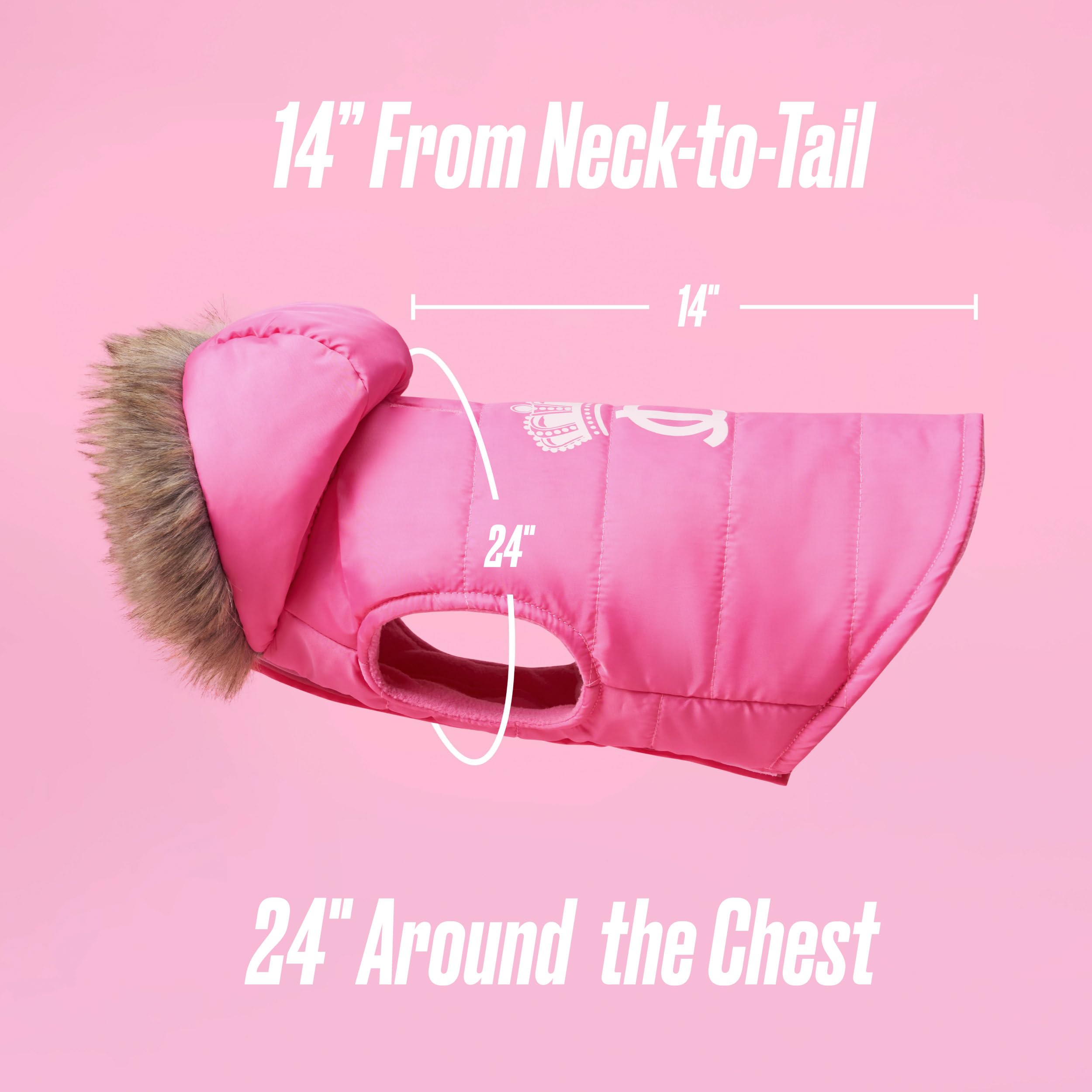 Juicy Couture Faux Fur Hooded Pet Jacket For Dogs And Cats - Hot Pink - Medium/Large