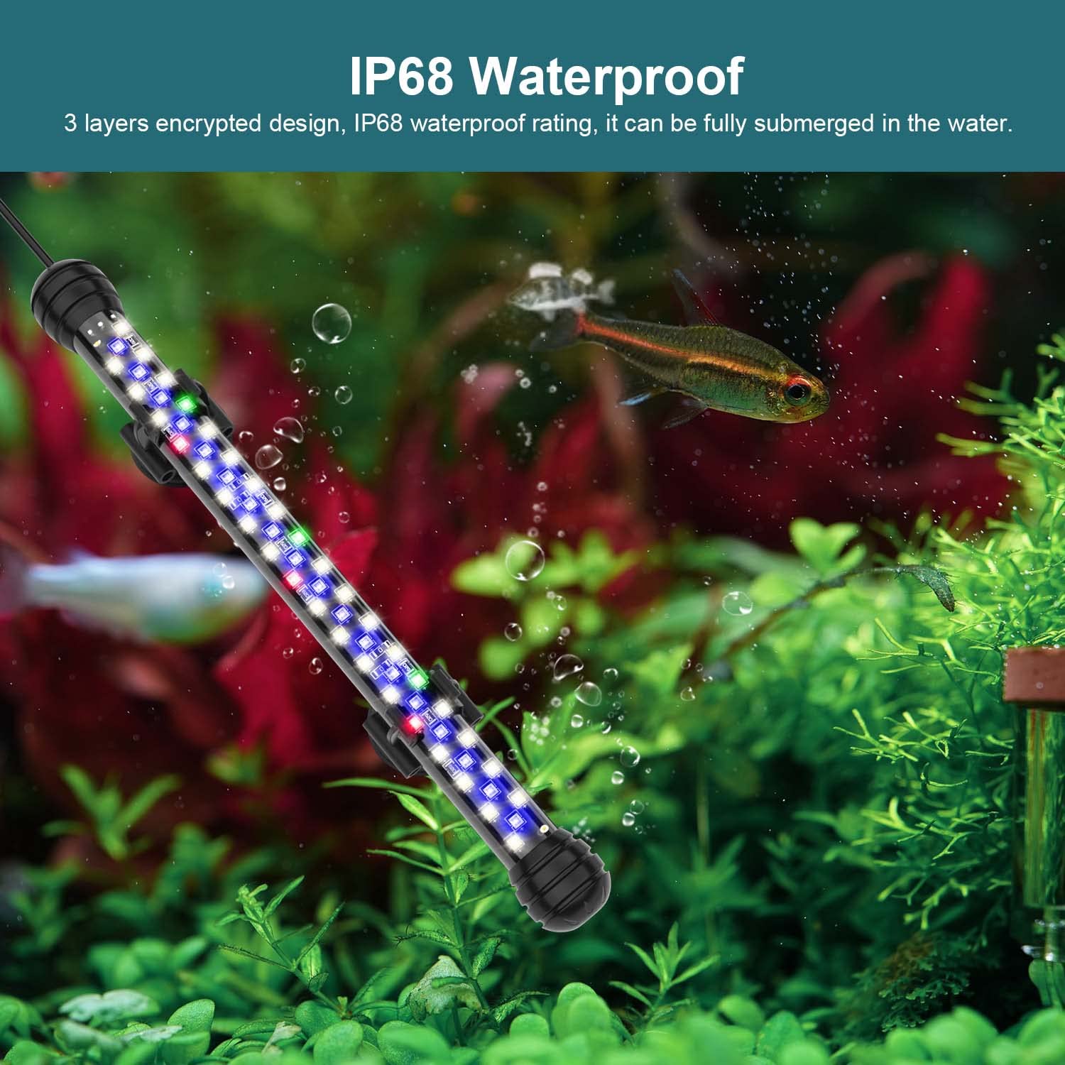 Seaoura Led Aquarium Light With Timer, Submersible Aquarium Lights For Fish Tank, Fish Tank Light With Auto On/Off, 3 Lighting Modes, Adjustable Brightness (7 Inch For 7.8-17Inch Planted Tank), 5W