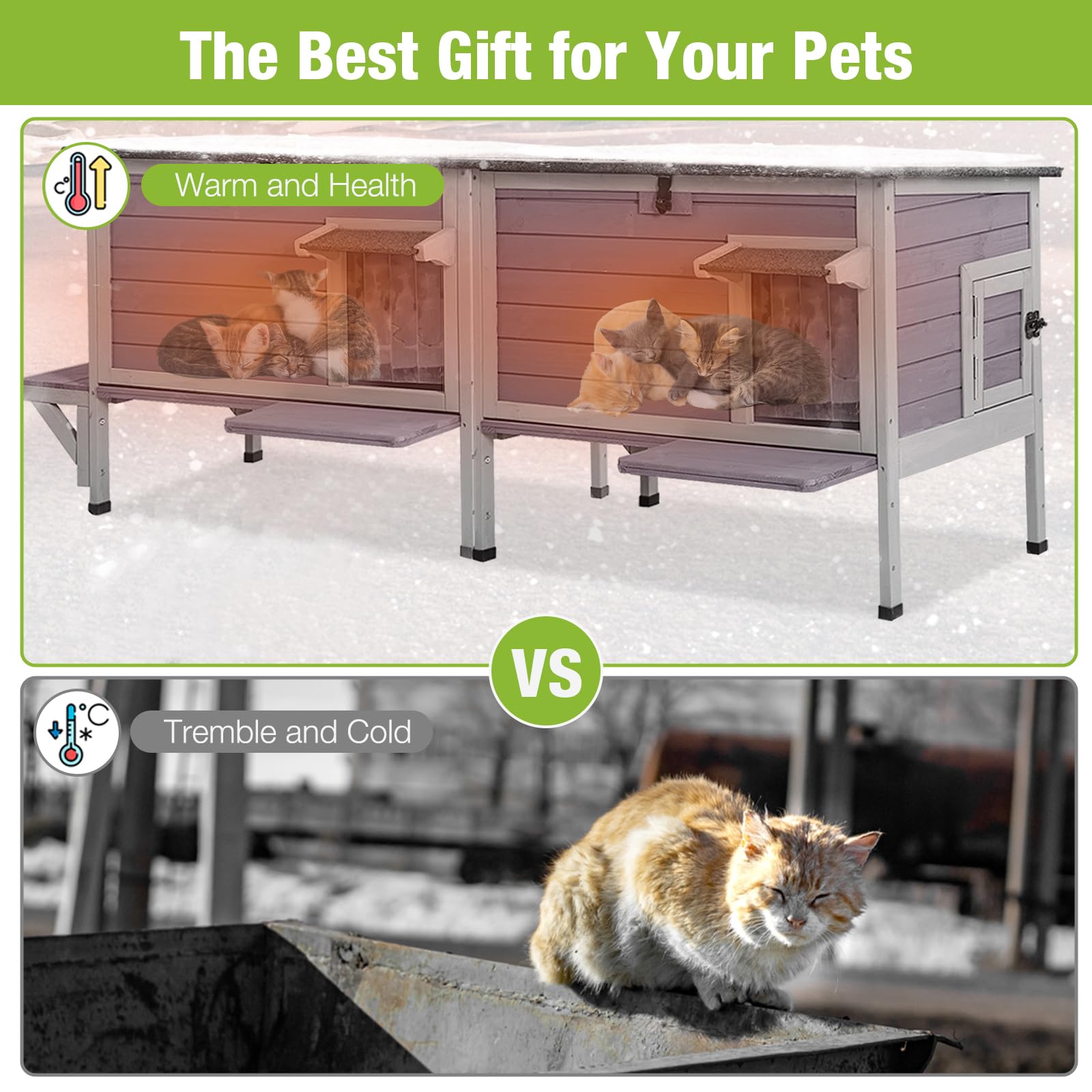 Gutinneen Outdoor Cat House Insulated Kitty Shelter With Liner For Winter Waterproof Cat Cage For Feral Cats