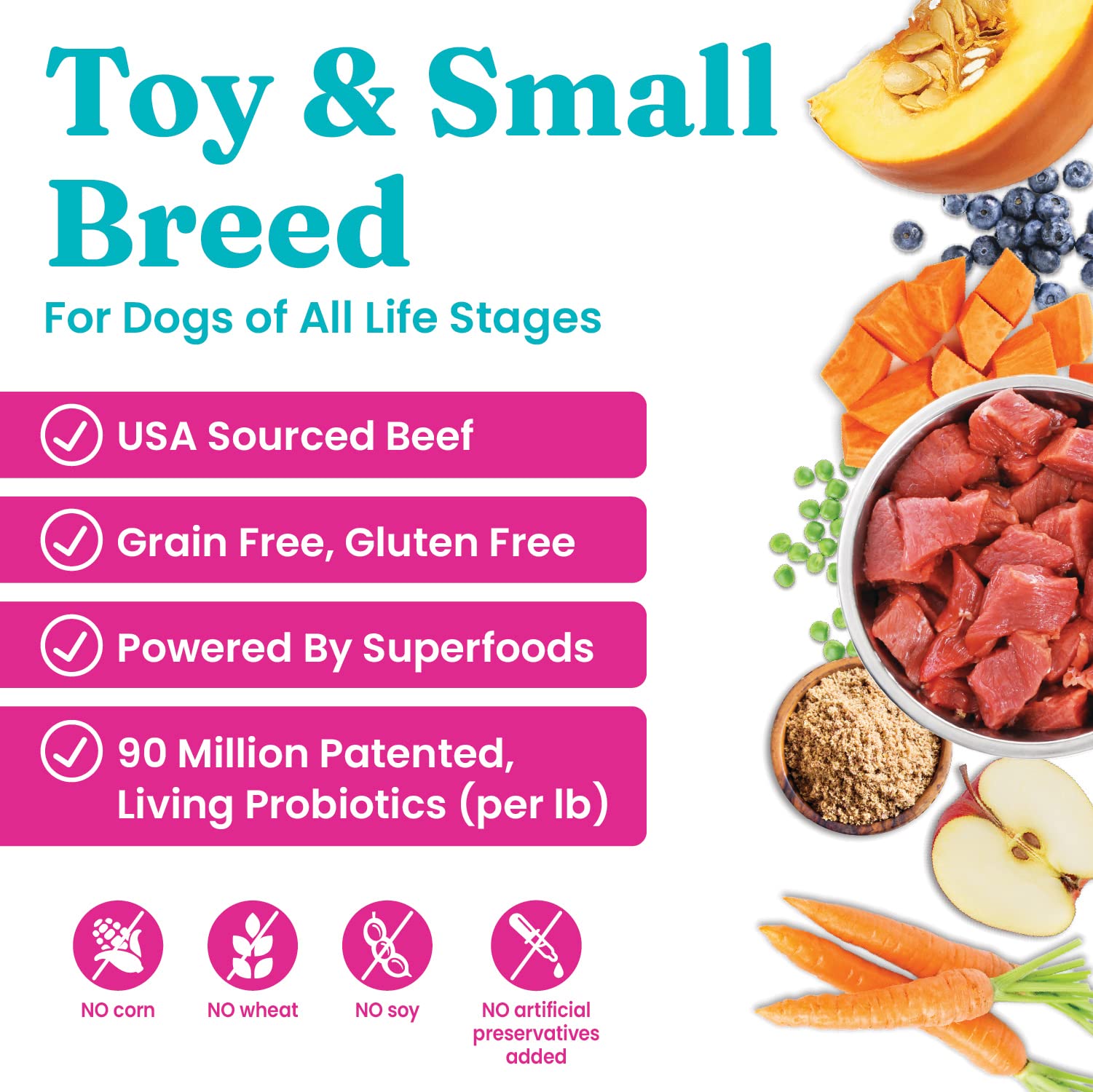 Solid Gold Toy & Small Breed Dry Dog Food Small Bites - Real Beef, Grain Free, Gluten Free, High Fiber Kibble with Probiotics fo