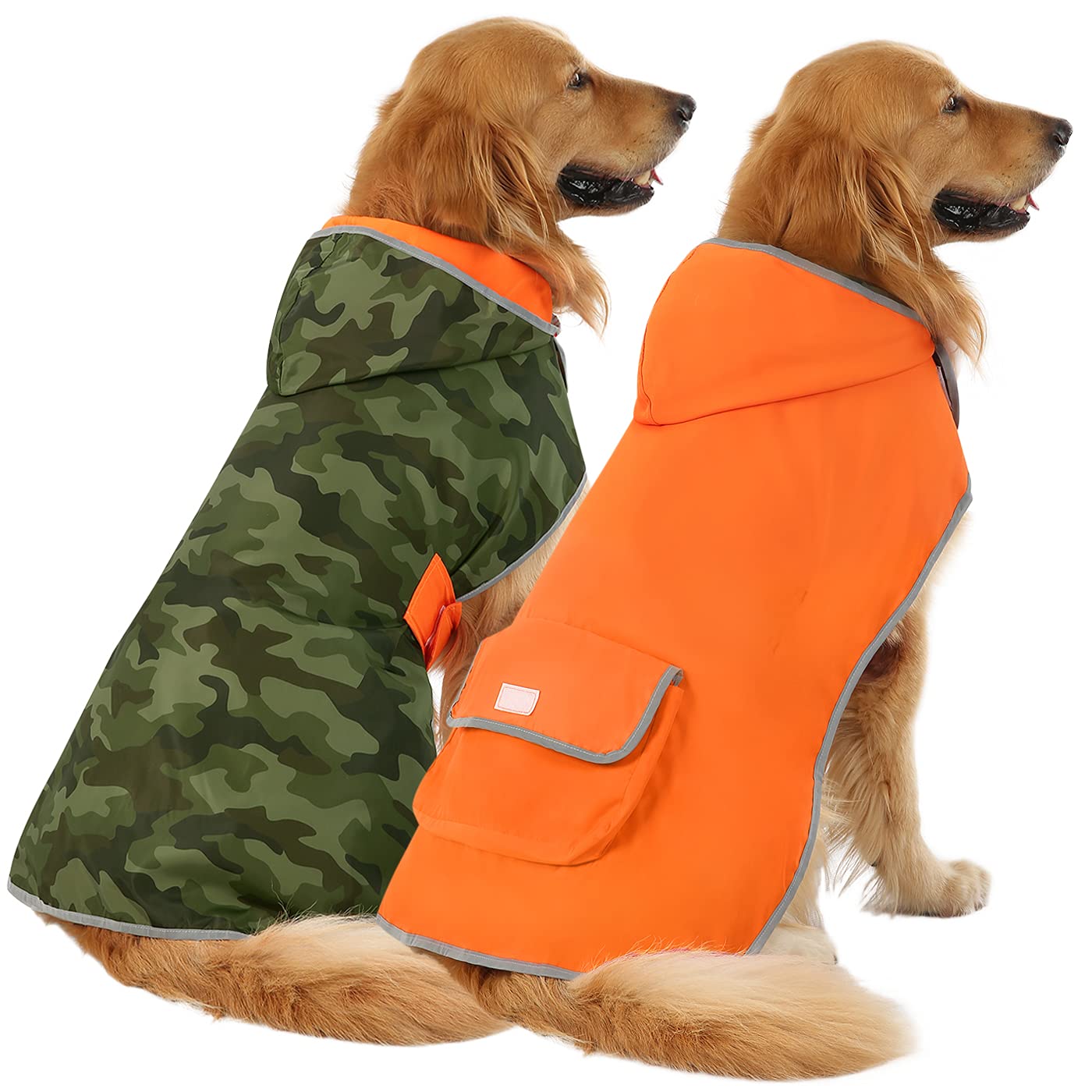 HDE Reversible Dog Raincoat Hooded Slicker Poncho Rain Coat Jacket for Small Medium Large Dogs Camo Orange - XXL