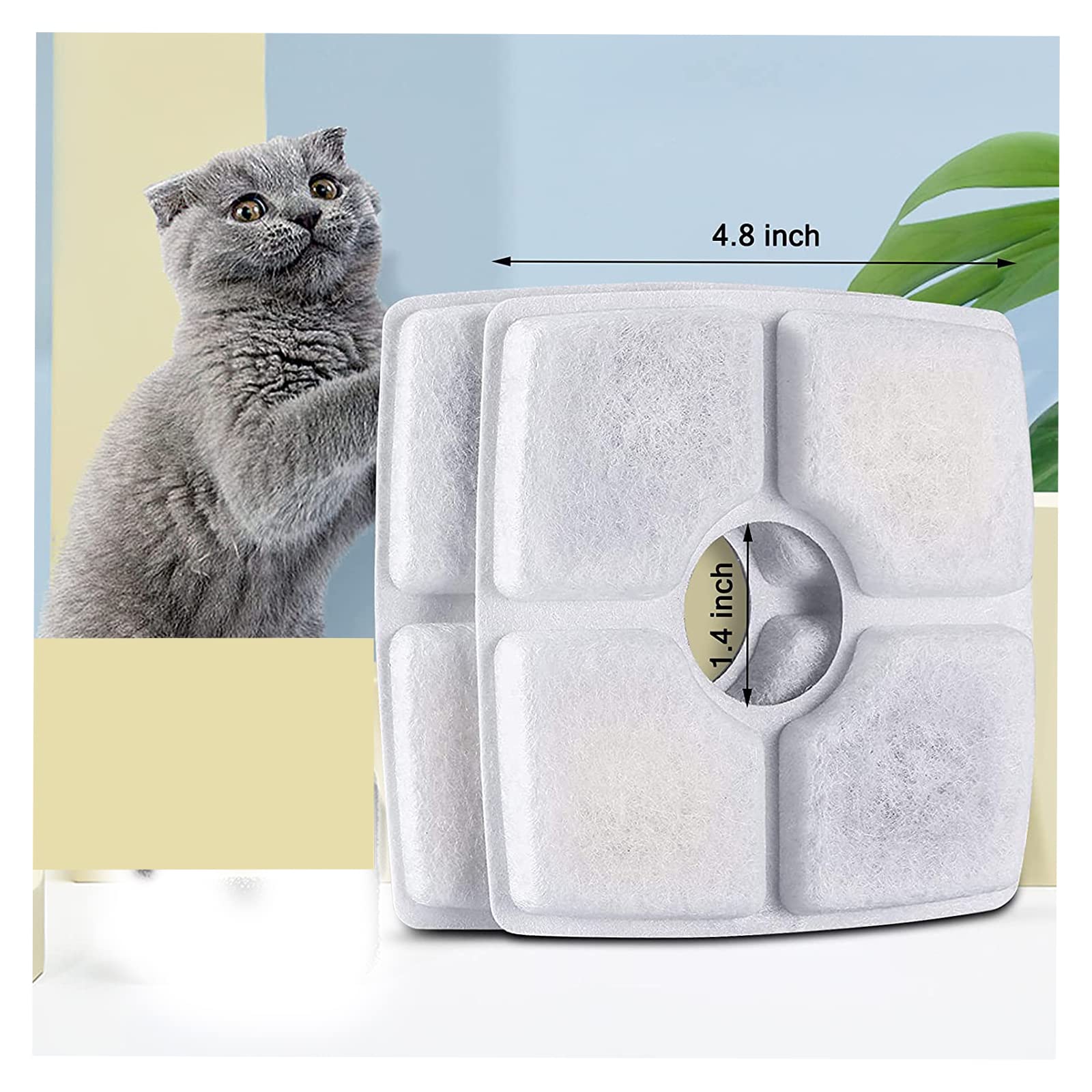 Cat Water Fountain Filters,10 Pack Replacement Filter Fit For Top Square 84Oz/2.5L Cat Pet Fountain, 3 Filtration System With 5 Pre-Filter Sponges