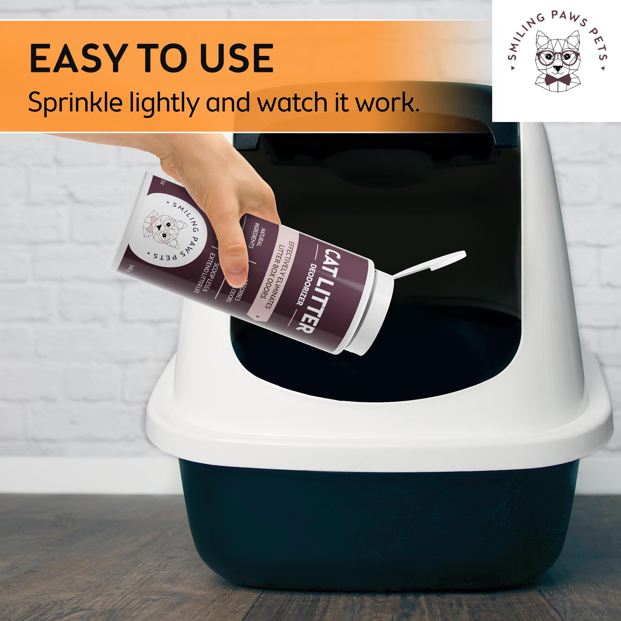 Smiling Paws Pets Organic Cat Litter Deodorizer - Kitty Litter Deodorizer, Box Scent Remover, And Moisture Absorber - Keeps Litt