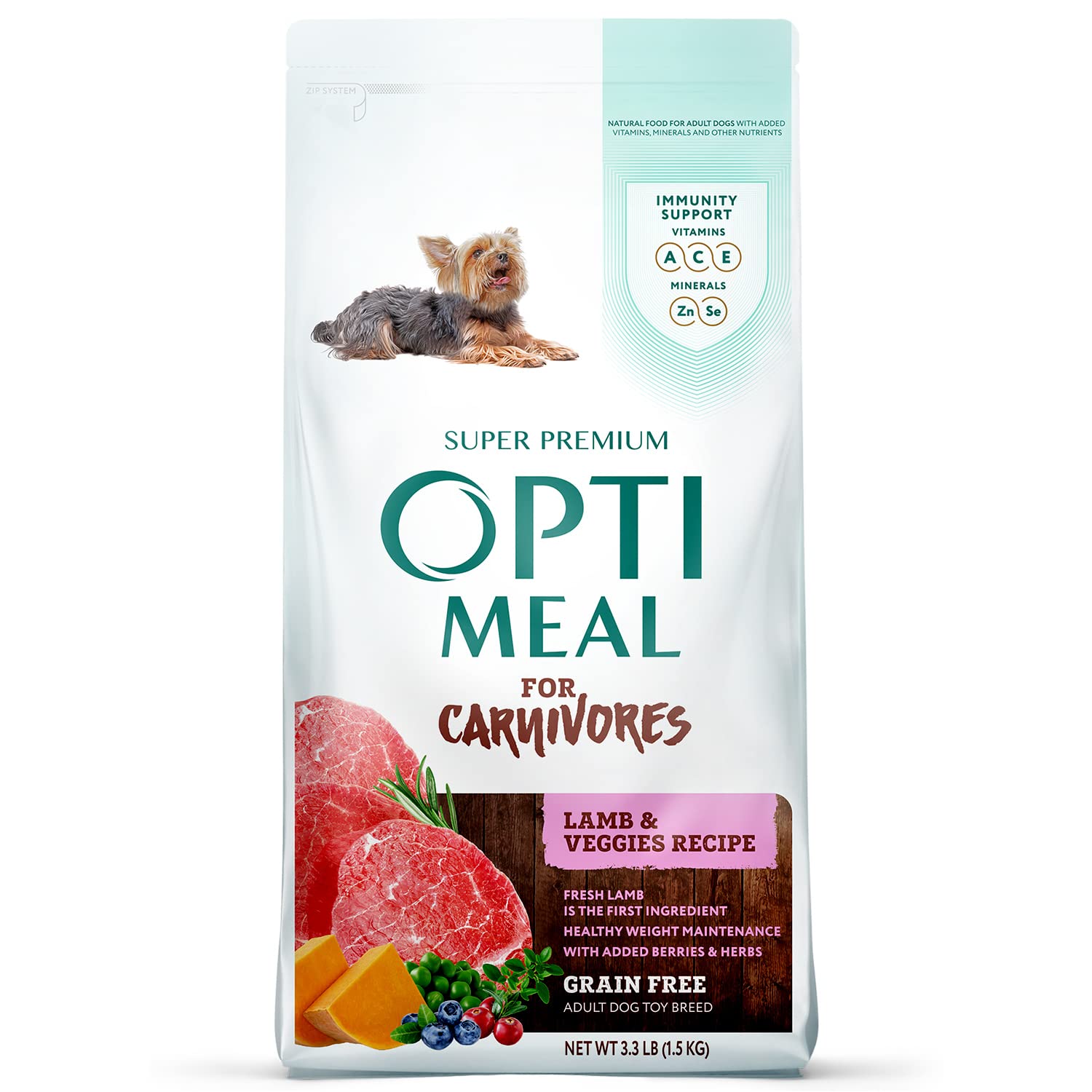 Optimeal Toy Breed Dry Dog Food - Grain Free Small Kibble for Small Dogs, High Protein, Natural Ingredients, Skin & Digestive Su